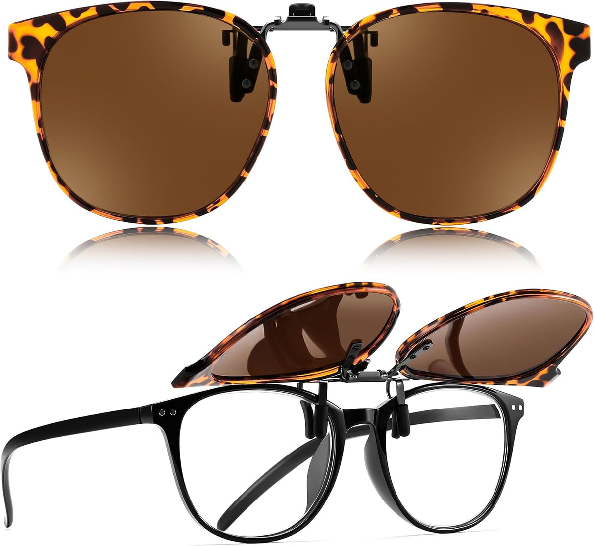 Leopard-brown Lens / 54 Millimeters | B0HDT2JL8T | FEISEDY Polarized Flip-Up Clip On Sunglasses Over Prescription B0486
