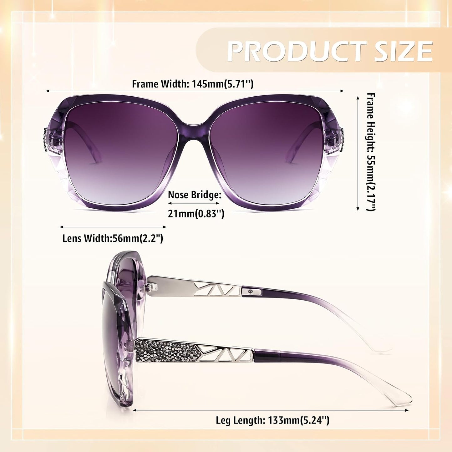 商品图片 29 | B079GT4RXH | FEISEDY Polarized Women Square Sunglasses Sparkling Composite Shiny Frame B2289