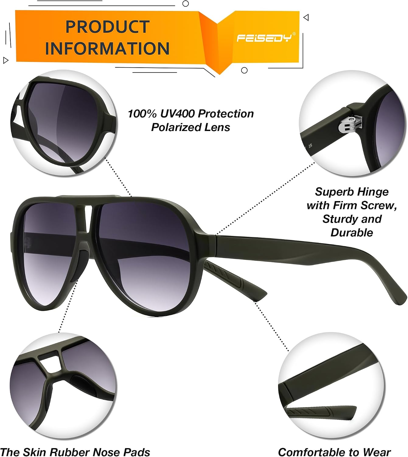 商品图片 10 | B0D425WLDN | FEISEDY Polarized Sunglasses, TAC HD Lens, TR-90 Frame Lightweight, Retro Sunglasses for Women Men UV400 Protection B0171