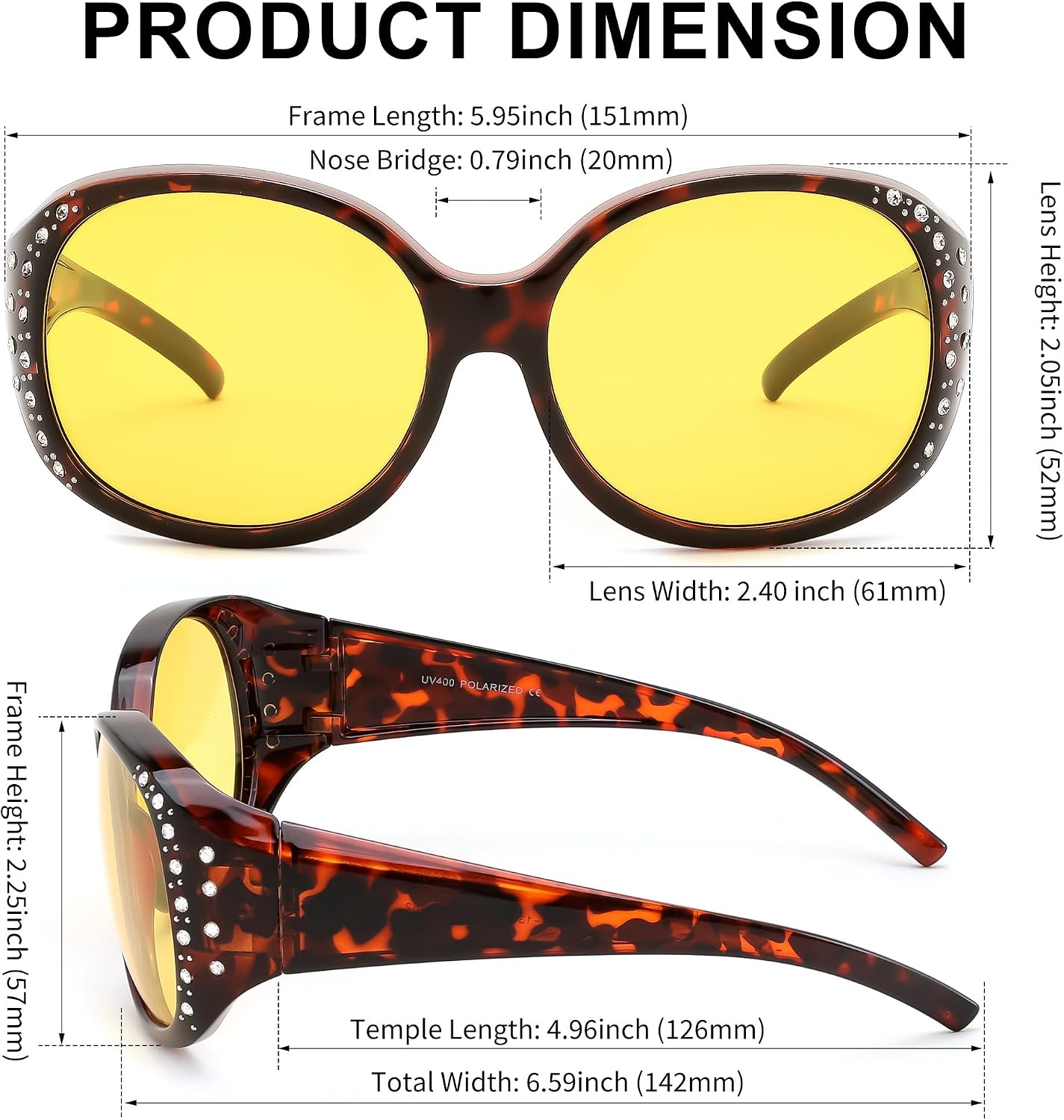 商品图片 45 | B0GRVLVZYS | FEISEDY Women's Polarized Wrap-Around Fit Over Sunglasses with Rhinestones, Anti-Glare Driving Sun Glasses B0362