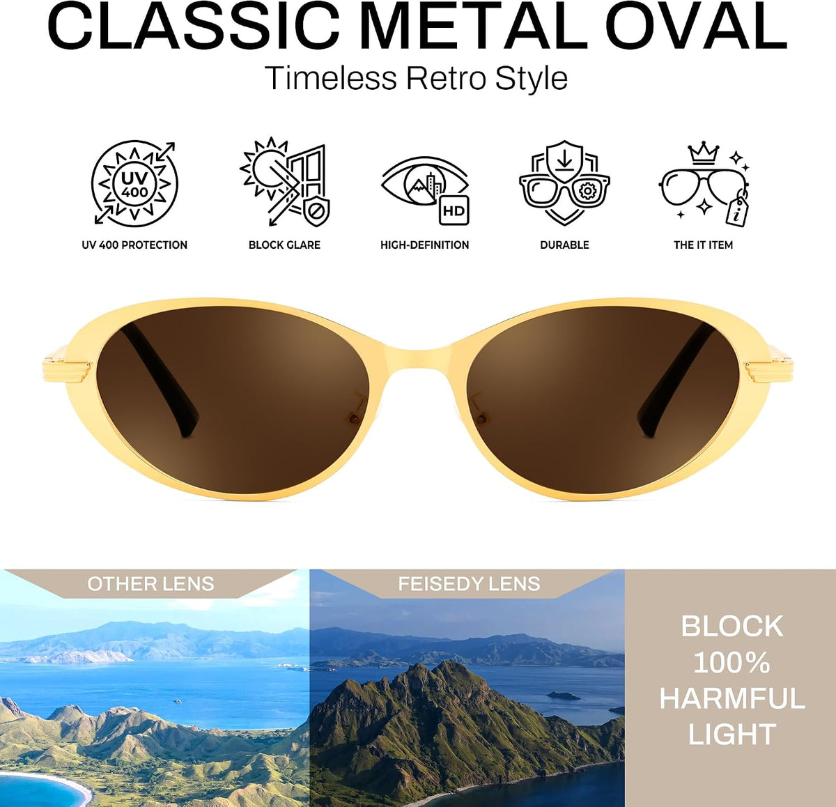 ÉÌƷͼƬ 3 | B0GVDPV1W4 | FEISEDY Metal Oval Sunglasses UV400 Protection for Women and Men B0429