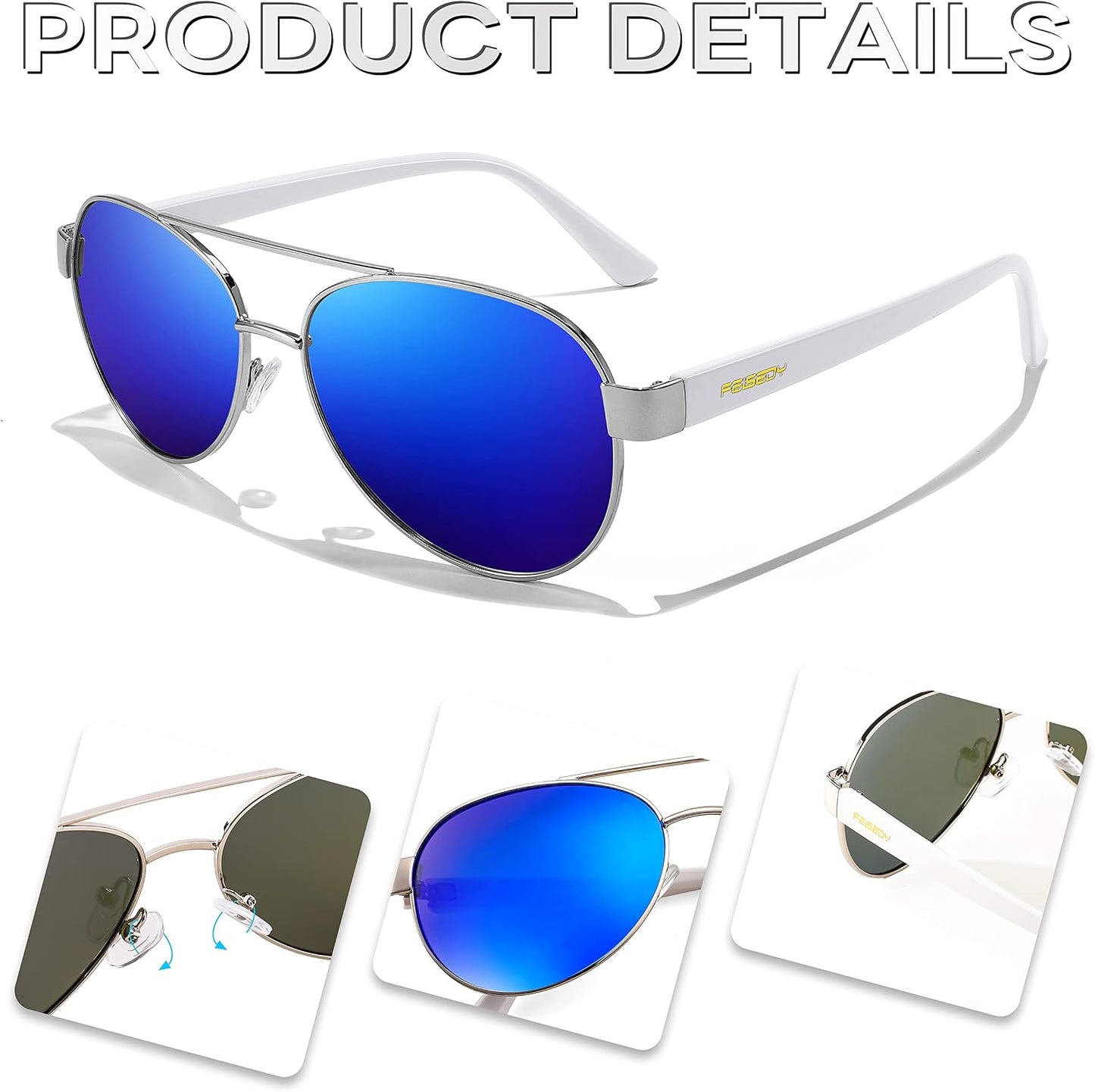 商品图片 3 | B0BXXC6Y74 | FEISEDY Classic Aviator Sunglasses for Women Pilot Polarized Sunglasses Men UV400 Protection for Driving Fishing Golf B4109