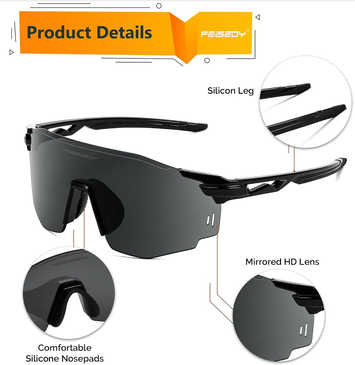 ÉÌƷͼƬ 42 | B0CYZM95KC | FEISEDY Rimless Sports Sunglasses for Men Women Tr90 Frame for Cycling Fishing Running B0116
