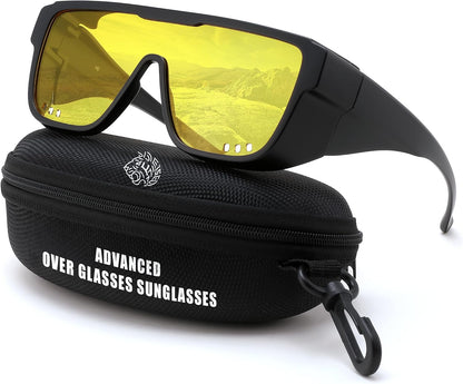 Matte Black Frame & Night Vision Yellow Lenses / 133 Millimeters | B0H2Z4Q1KM | FEISEDY Fit Over Glasses Polarized Sunglasses for Men Women B0456