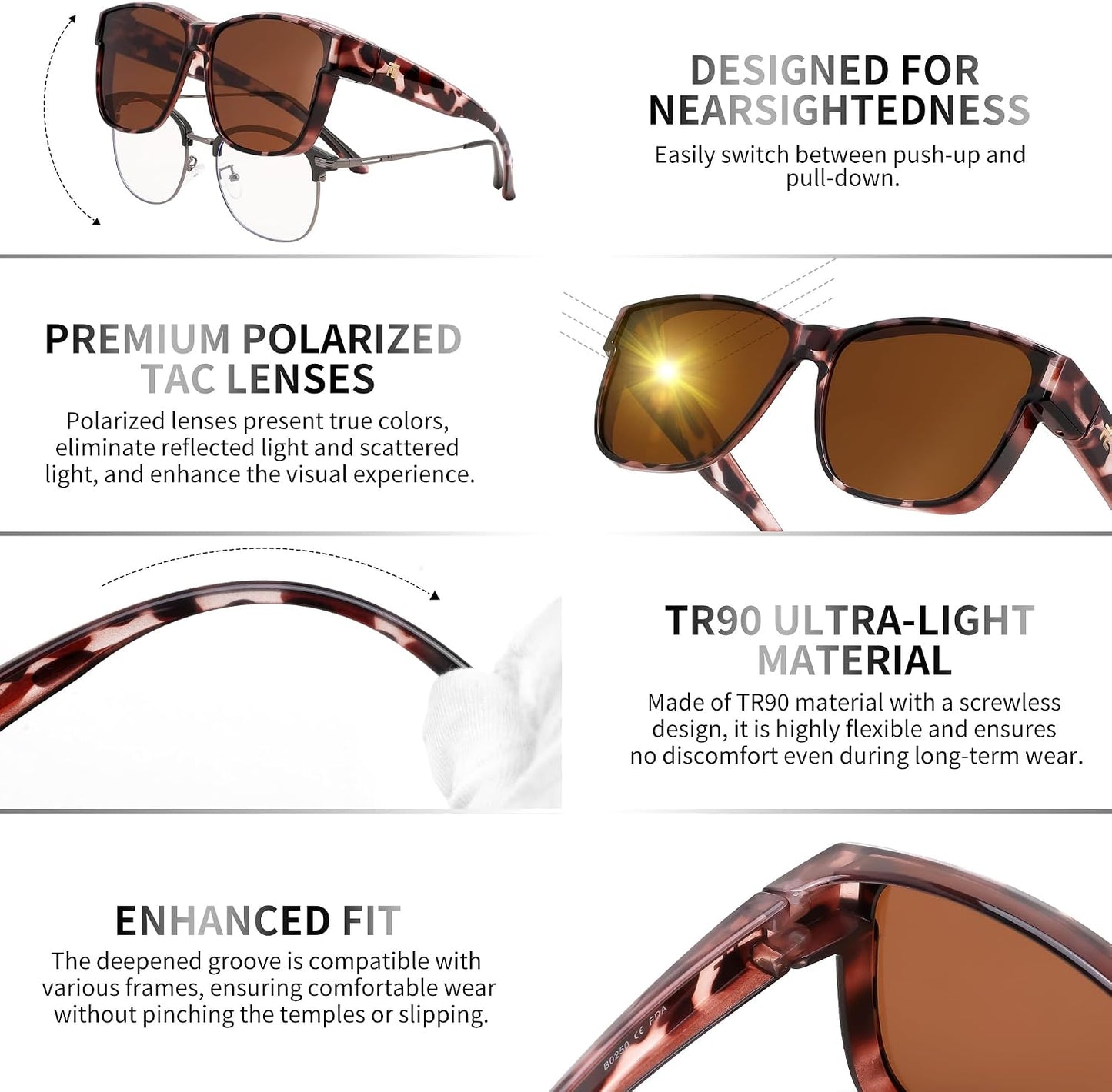 商品图片 33 | B0GQH1CMTJ | FEISEDY Fit Over Glasses Polarized Sunglasses Oversized Square UV400 B0250