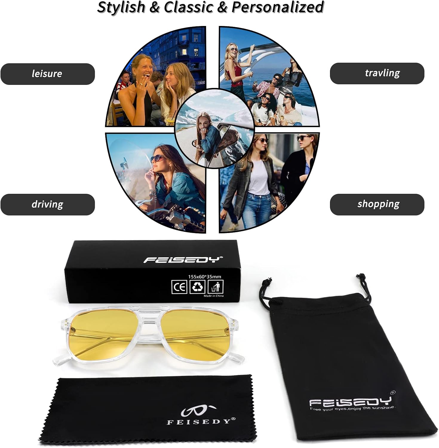 商品图片 12 | B09J8999GR | FEISEDY Retro Square Aviator Sunglasses Women Men 70s Vintage Trendy Plastic Frame Sun Glasses B2835