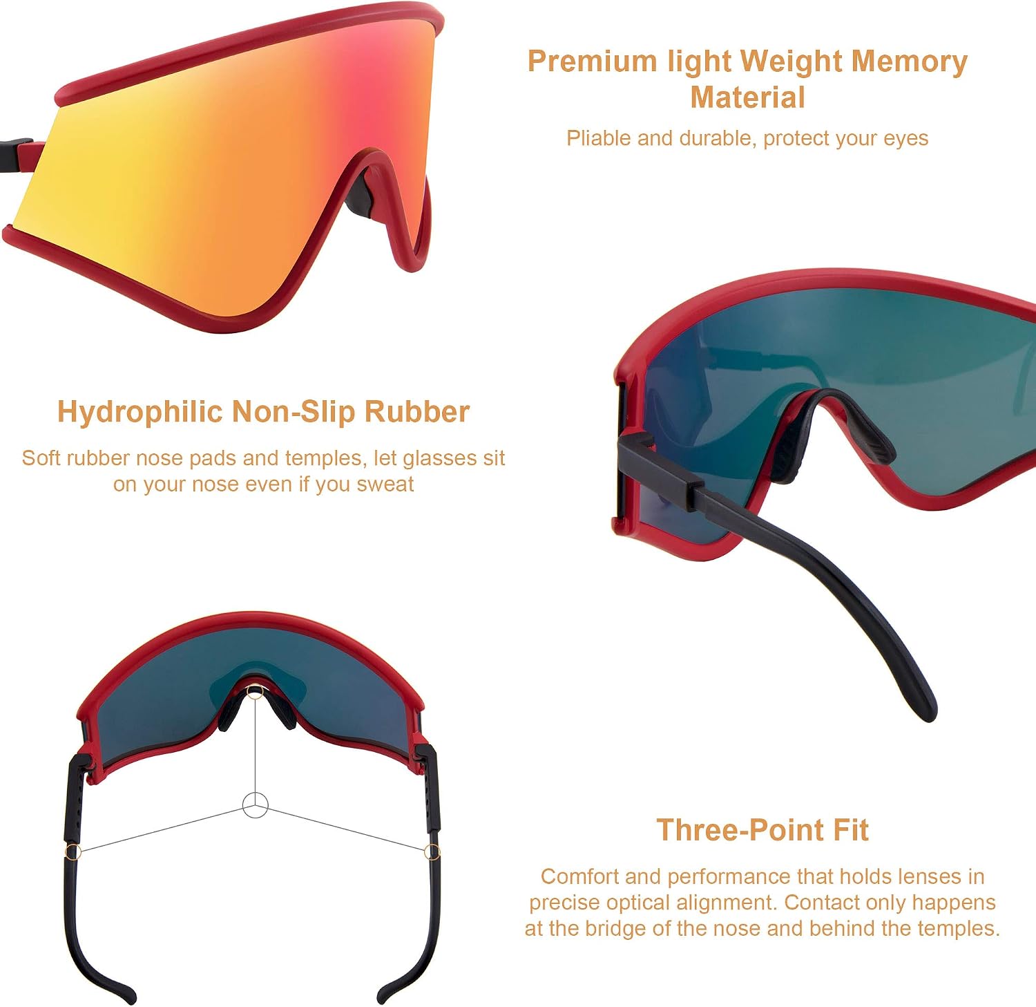 商品图片 3 | B08R57WJV4 | FEISEDY Shield Wraparound Sports Sunglasses for Men Women Outdoor Windproof One Piece Cycling B9023