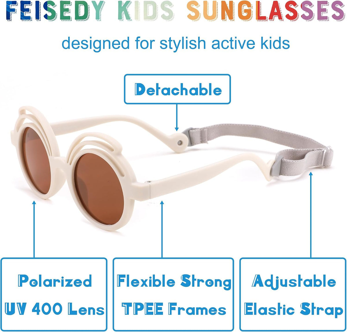ÉÌƷͼƬ 21 | B0CQBTQZFP | FEISEDY Baby Polarized Round Sunglasses Flexible Rubber Shades with Strap for Infant Toddler Newborn Age 0-24 Months B0060