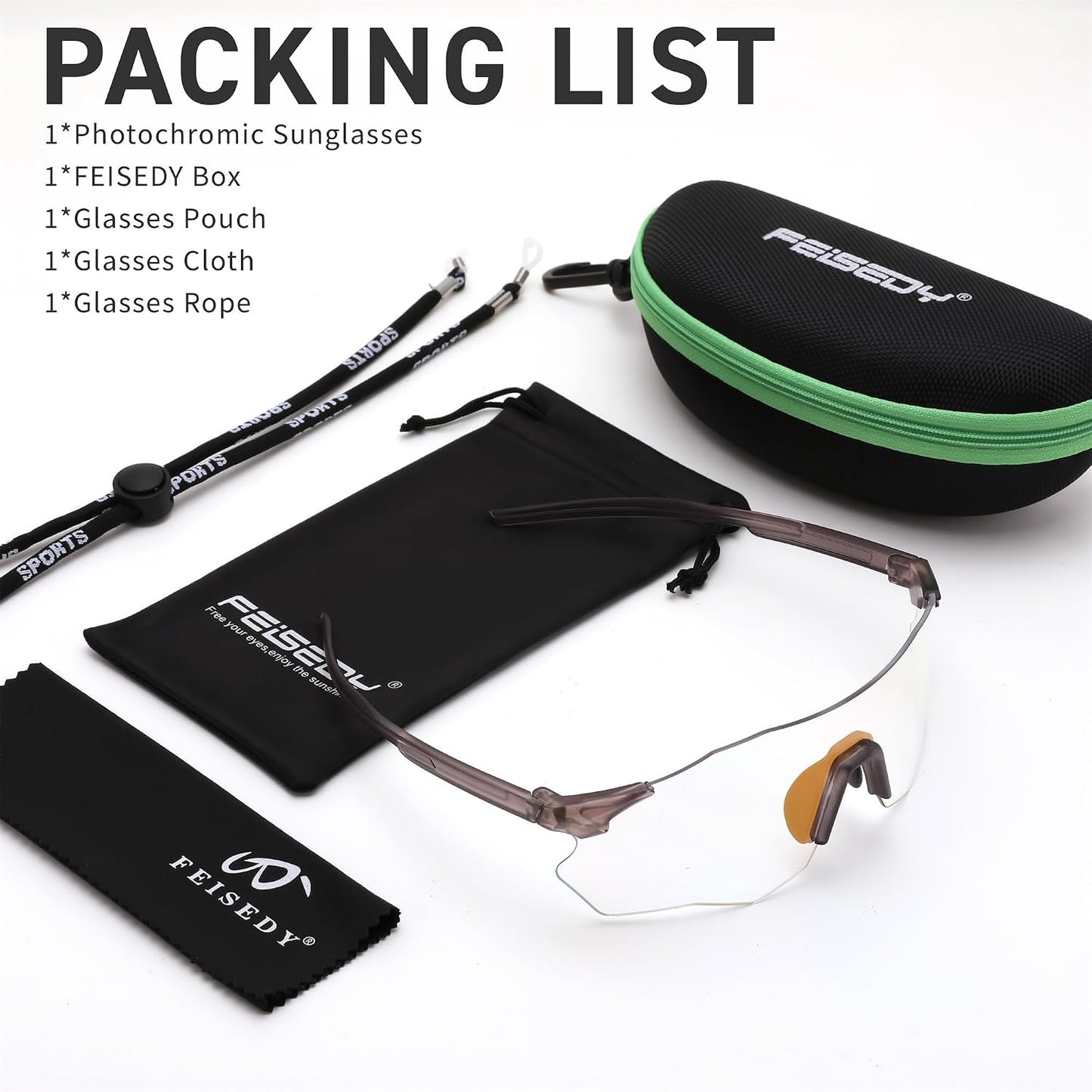 商品图片 25 | B0FHNVLT2X | FEISEDY Photochromic Cycling Glasses for Men Women Mountain Bike Sports Sunglasses UV Protection B0310