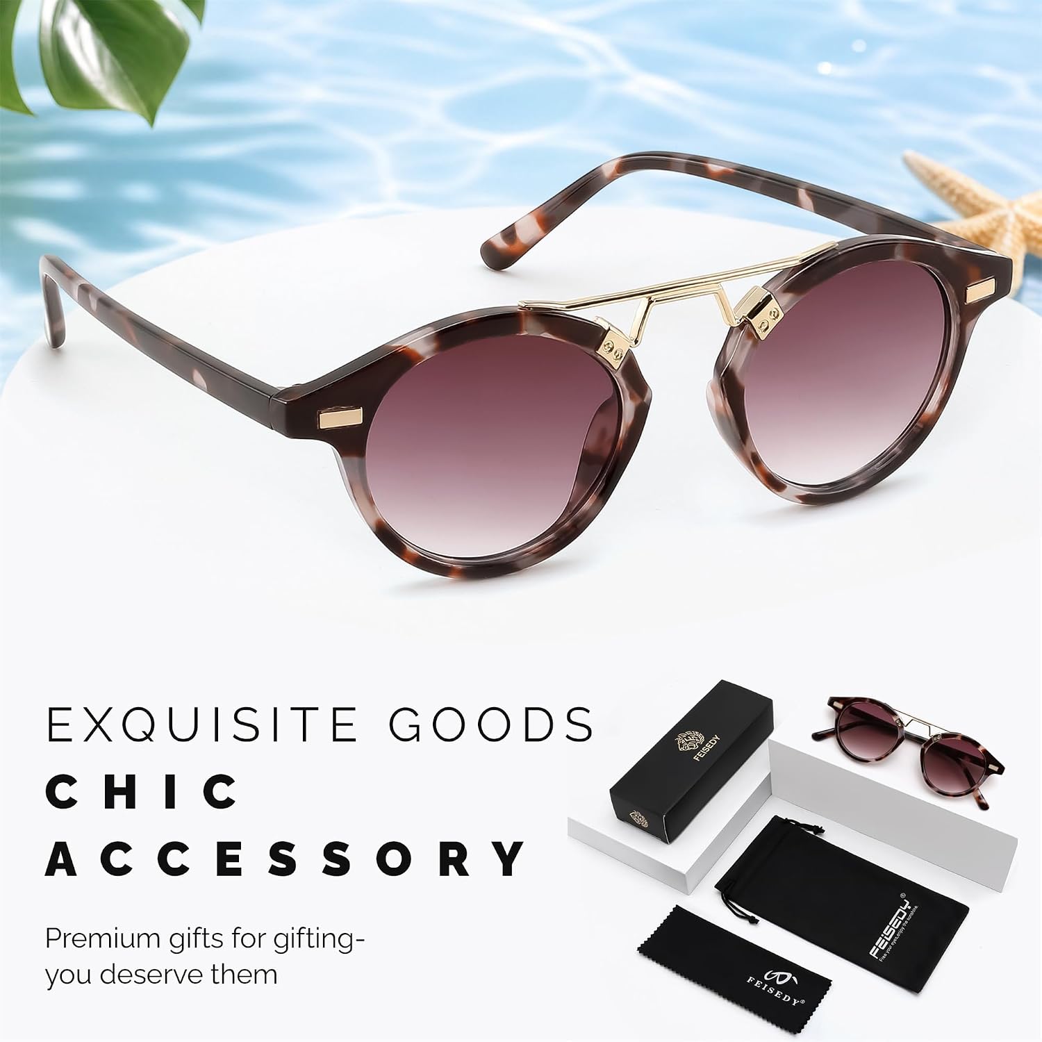 商品图片 32 | B0GX62YR7C | FEISEDY Retro Round Metal Brow Sunglasses for Women for Small Face B0427