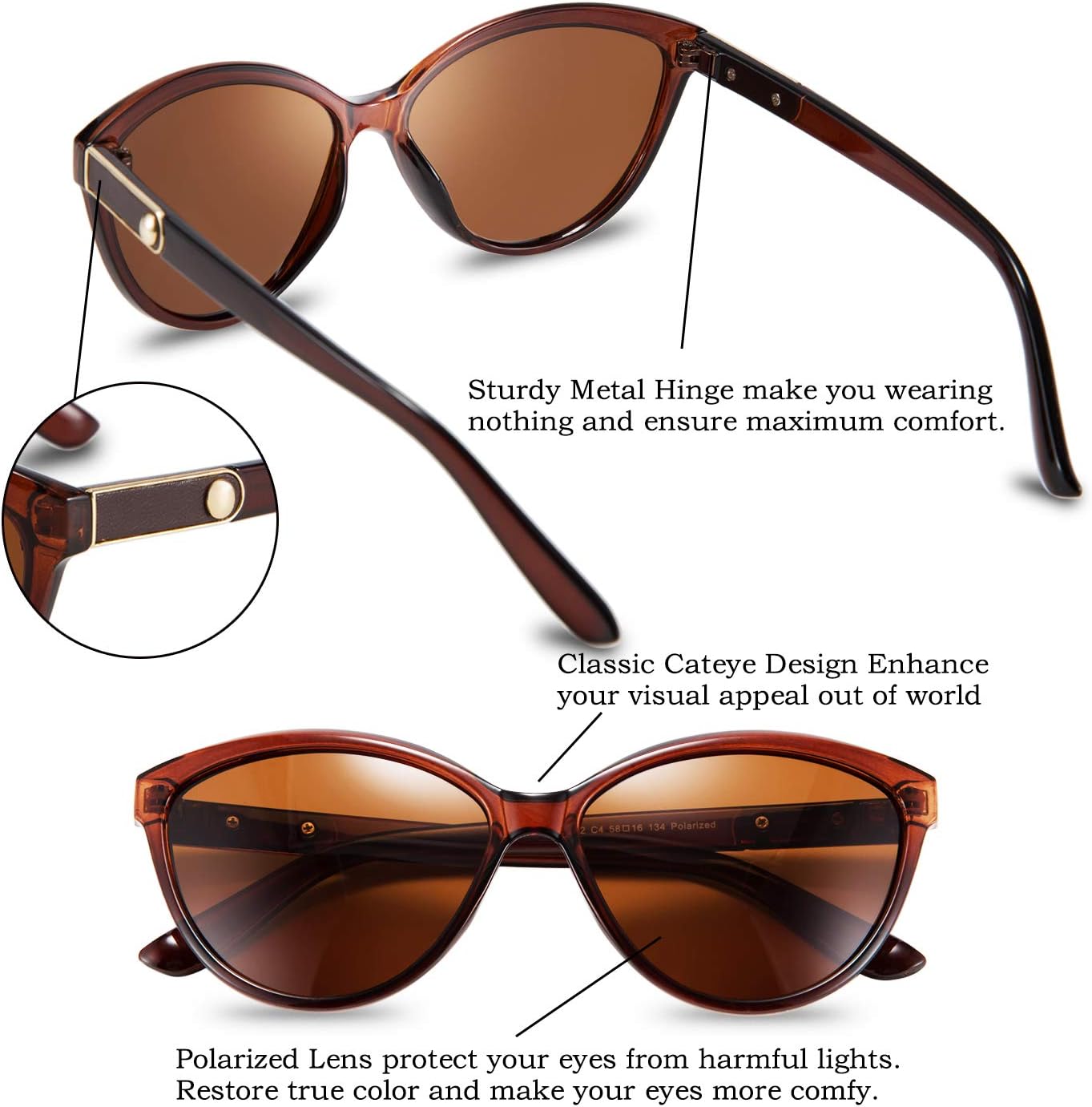 商品图片 23 | B07VB227XS | FEISEDY Classic Cateye Polarized Sunglasses for Women 100% UV Protection B2512