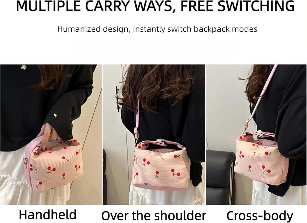 商品图片 6 | B0G2VCHZYY | Cherry Shoulder Bag, Fashionable Crossbody Shell Bag with Cherry Print, Large Capacity Small Square Purse, Pink/White