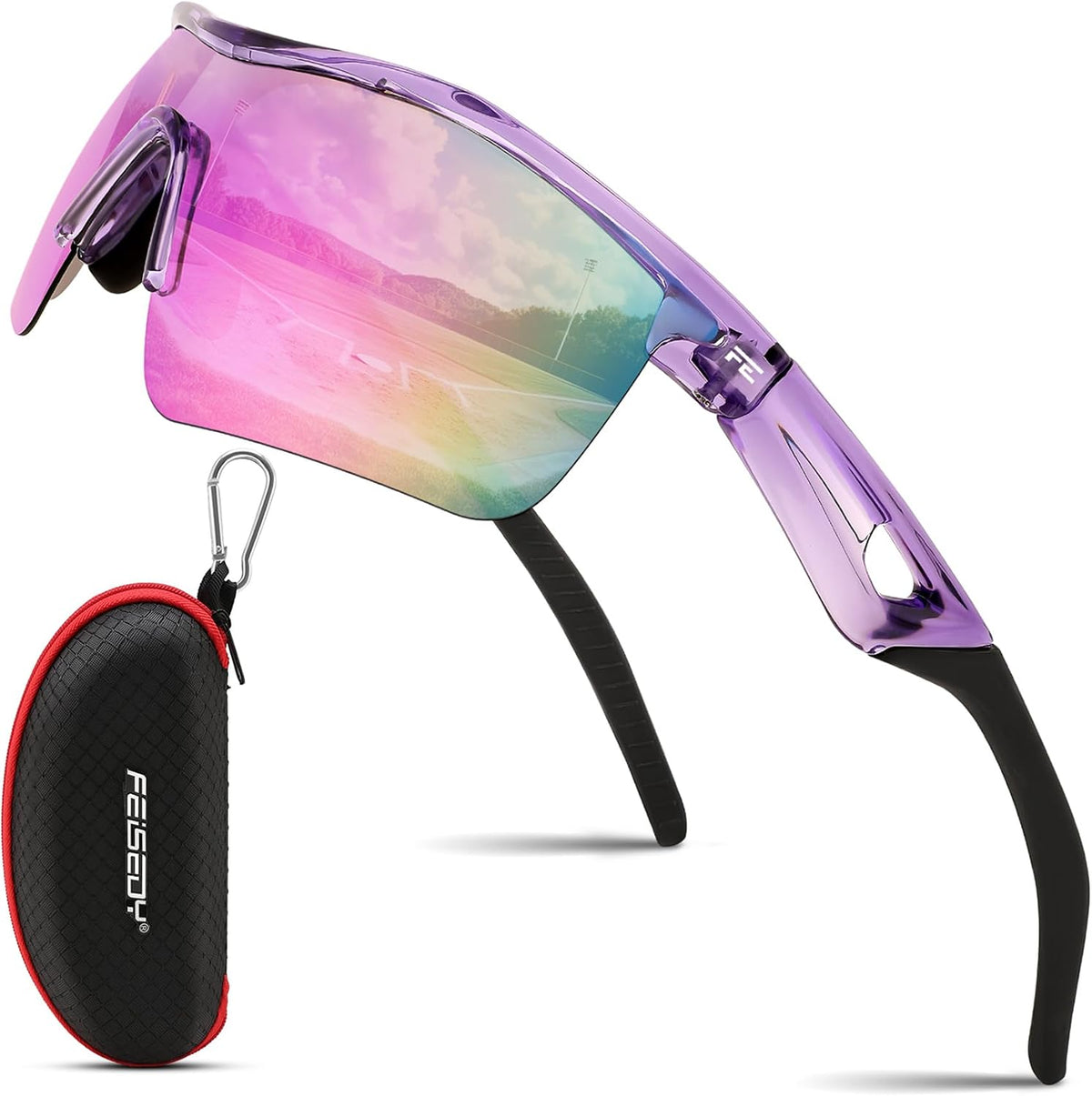 Transparent Purple-purple / 125 Millimeters | B0BFLG7P8N | FEISEDY Kids Polarized Sports Sunglasses, TR90 UV400 Baseball Cycling