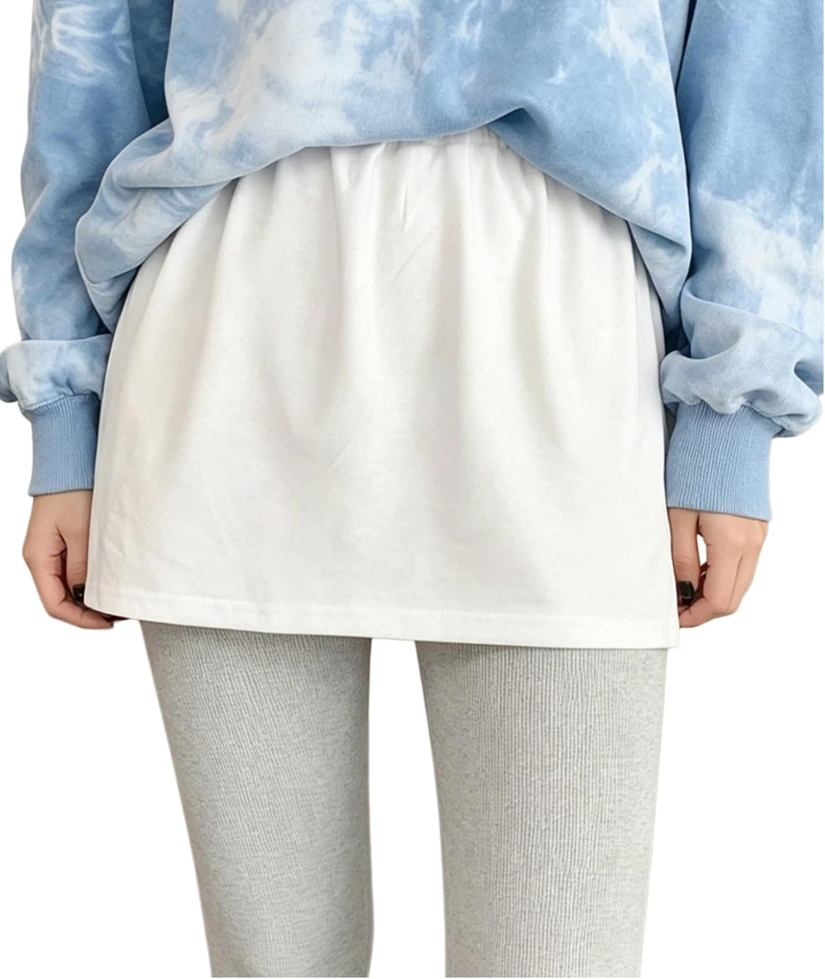 X-Large | B0H3F5Z4JF | Women's Elegant Asymmetrical Hem Skirt with Layered Flared End, Elastic Waist Casual White Skirts Versatile Outfit Pairing