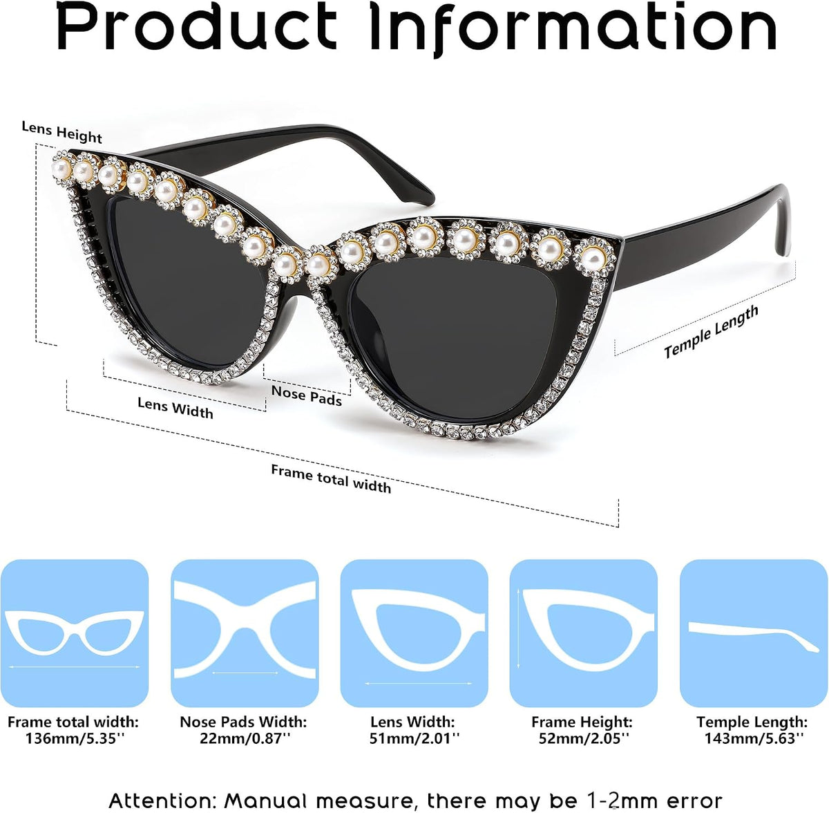ÉÌƷͼƬ 36 | B0BZ7YMM4F | FEISEDY Oversized Women Cat Eye Rhinestone Sunglasses Costume Party B2360