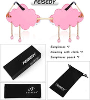 ÉÌƷͼƬ 31 | B09K7C4FB7 | FEISEDY Retro Dripping Cloud Shaped Tassel Sunglasses Rimless Women Funny Party Disco Eyewear B2834