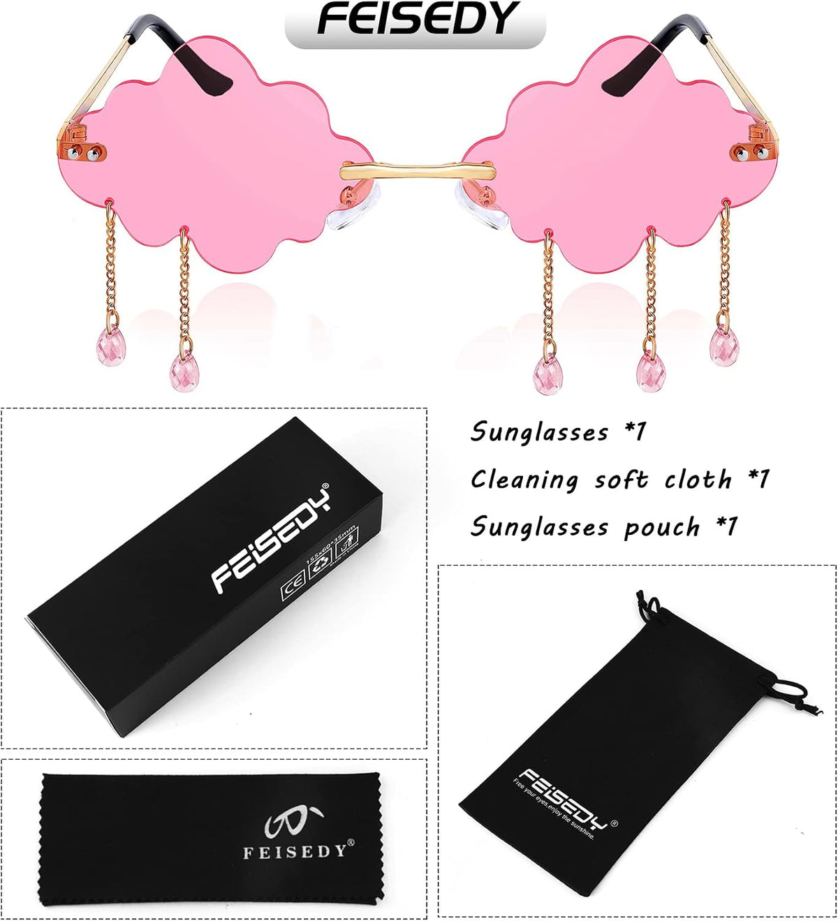 ÉÌƷͼƬ 31 | B09K7C4FB7 | FEISEDY Retro Dripping Cloud Shaped Tassel Sunglasses Rimless Women Funny Party Disco Eyewear B2834