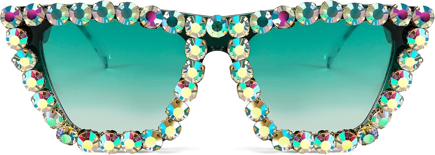 商品图片 8 | B09V7X56D4 | FEISEDY Women Crystal Square Cat Eye Sunglasses Sparkling Trendy Retro Cateye Sunglasses B2898