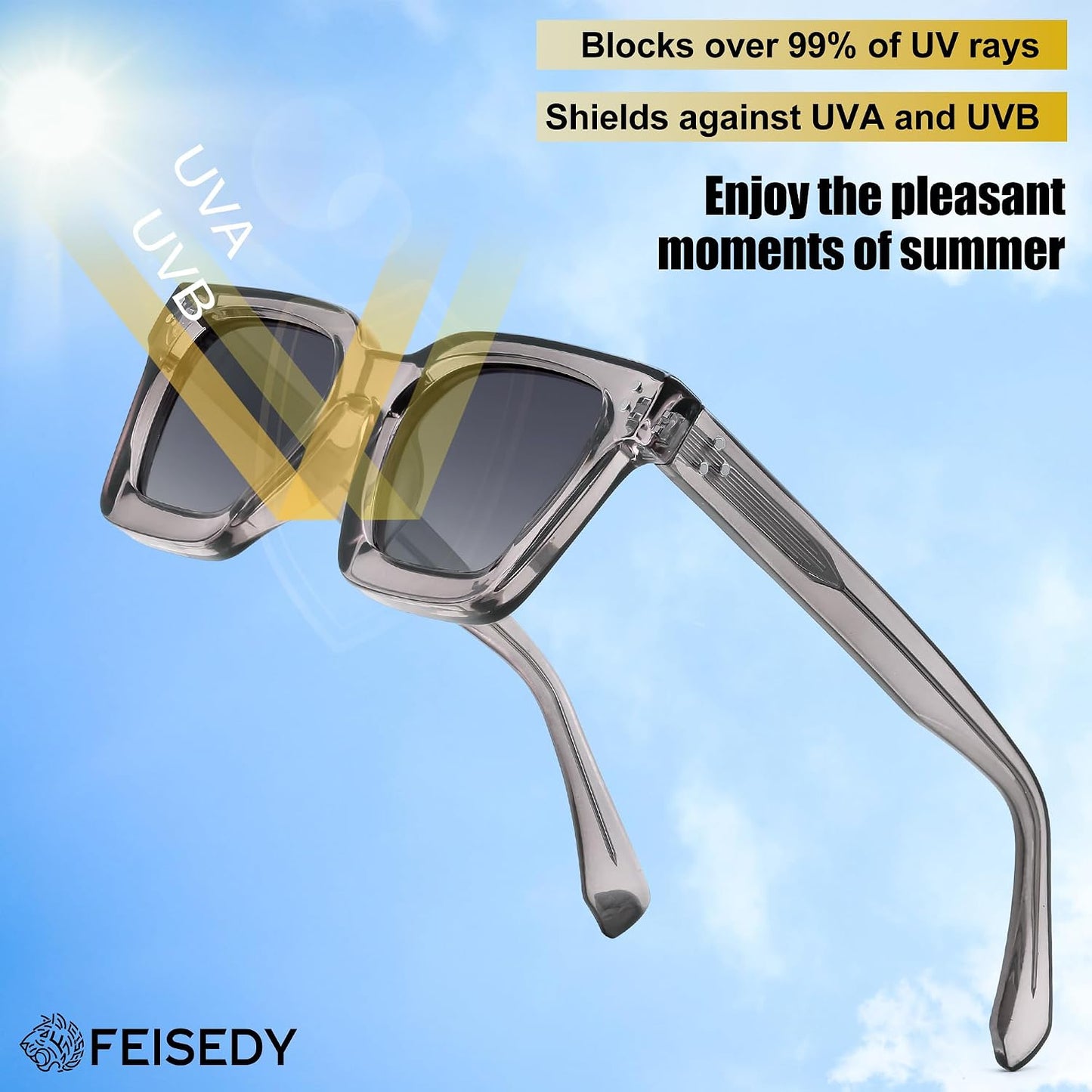 商品图片 5 | B0C9J9VMJL | FEISEDY Sunglasses Men Women Polarized, Chunky Square Thick Frame, Rectangle UV400 Shade Sun Glasses B2396