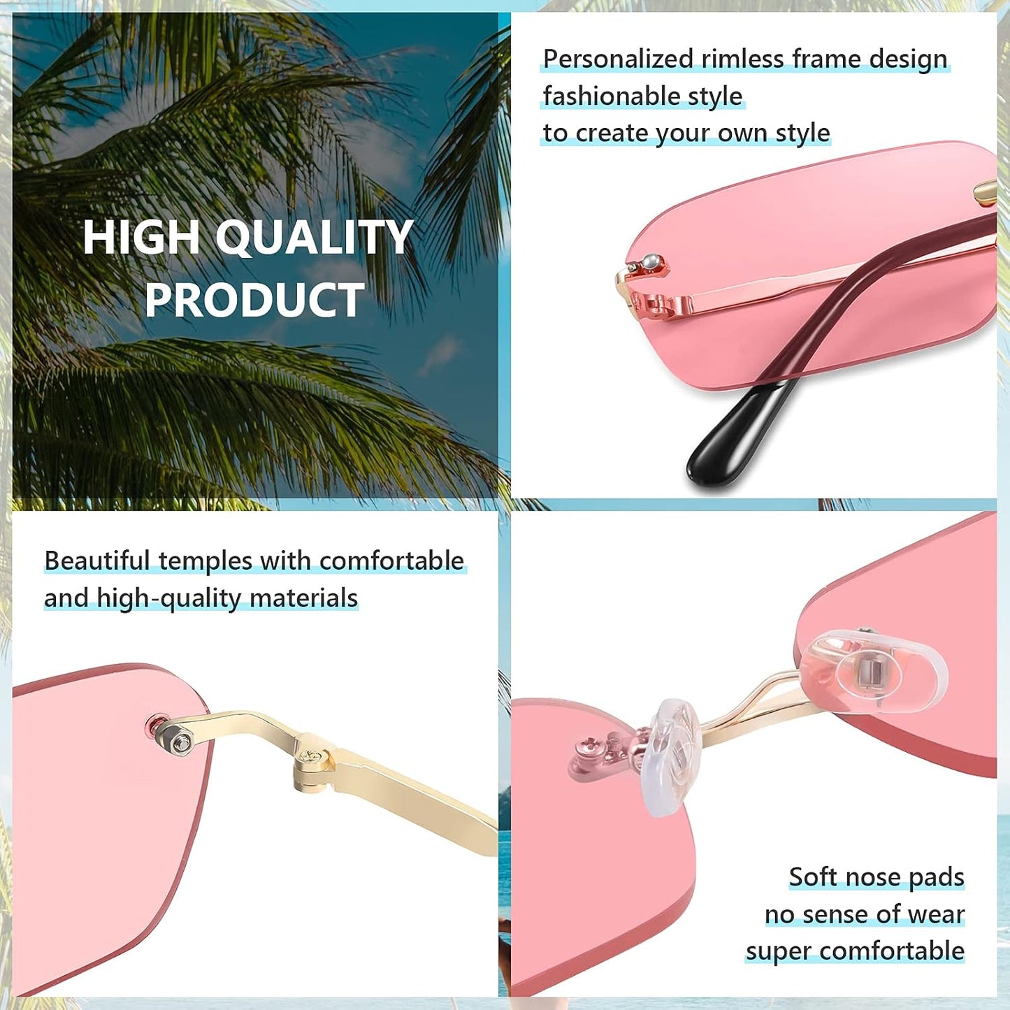 商品图片 18 | B0CY2Q4VW1 | FEISEDY Rimless Sunglasses Y2K Retro Small Narrow Rectangle Shades B2643