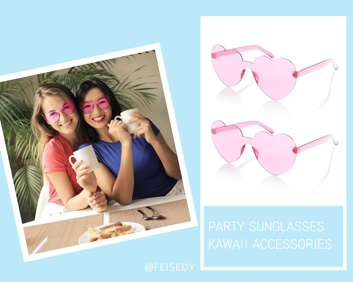 ÉÌƷͼƬ 5 | B09H3WMGMG | FEISEDY 2 Pack Rimless Heart Shaped Sunglasses Party Glasses Disco One Piece Transparent Trendy Love Glasses B2826-F2