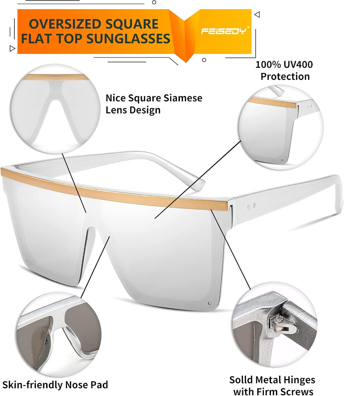 ÉÌƷͼƬ 30 | B09H6XXSDN | FEISEDY Oversized Sunglasses Mens Womens Flat Top Square Trendy Visor Shades UV400 B2470
