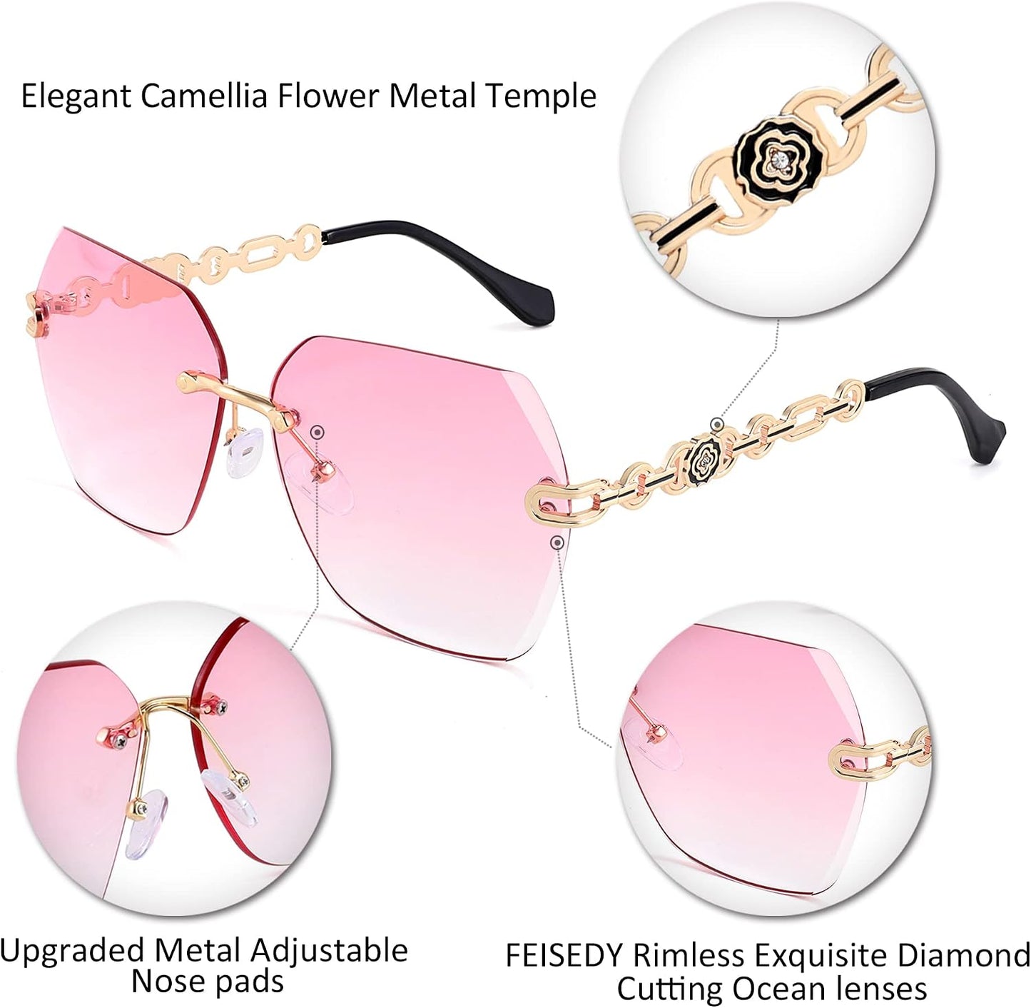 商品图片 36 | B083VRLS2Q | FEISEDY Classic Rimless Sunglasses Women Metal Frame Diamond Cutting Lens Sun Glasses B2567