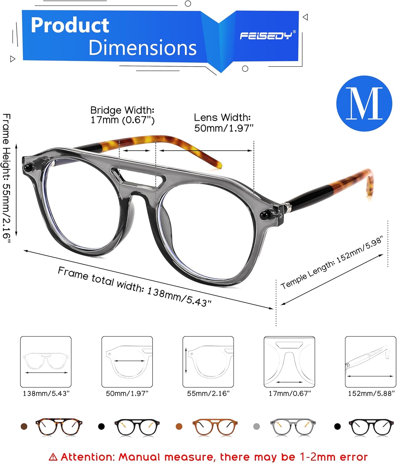 商品图片 25 | B0CJMDW1B6 | FEISEDY 70s Aviator Blue Light Blocking Glasses Square Pilot Frame Anti Glare Computer Glasses Women Men B0052
