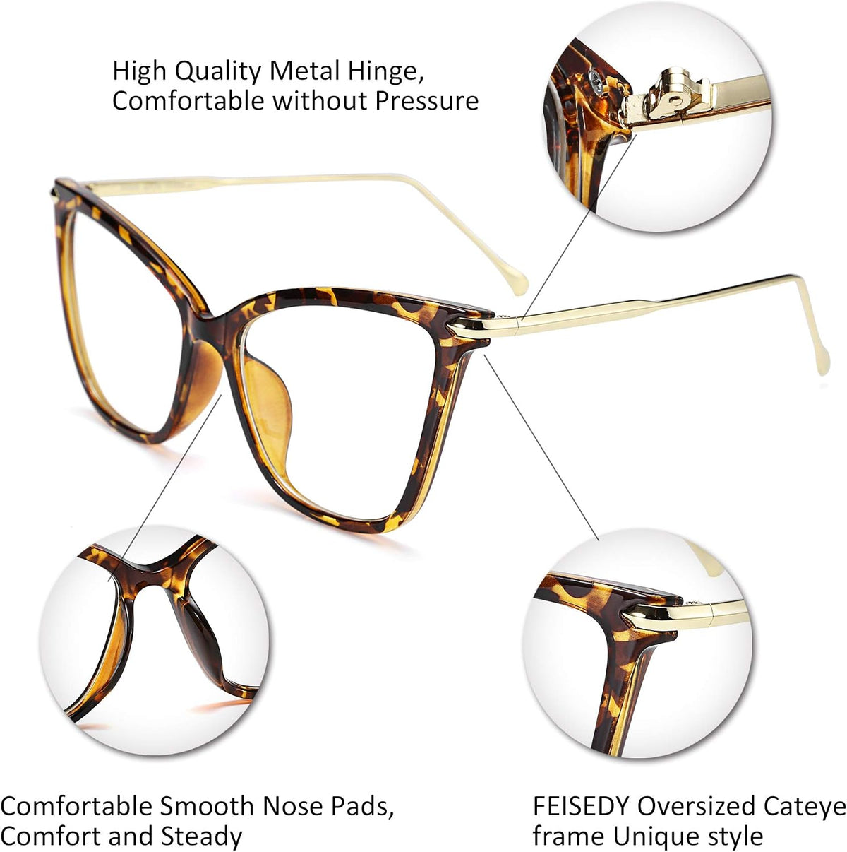 ÉÌƷͼƬ 46 | B07KK3P4KT | FEISEDY Oversized Cat Eye Glasses Frame with Clear Lenses Eyewear for Women B2460