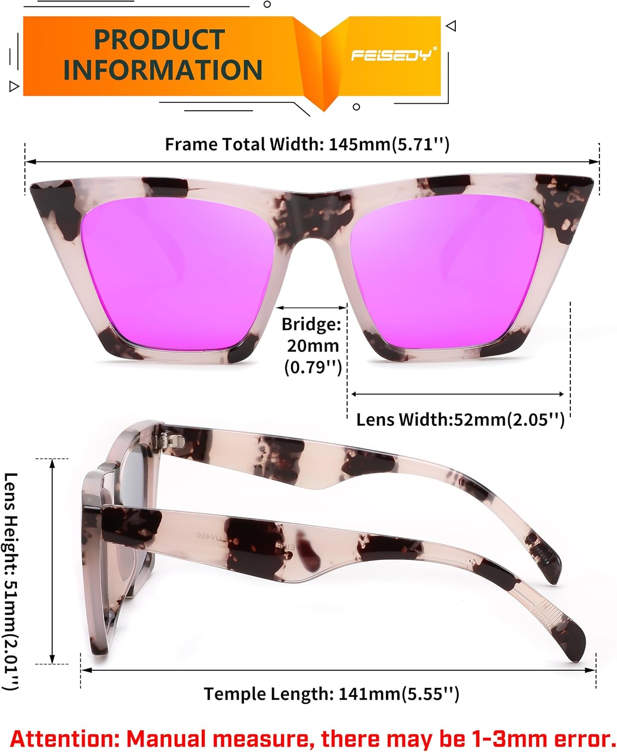 商品图片 46 | B0C5378735 | FEISEDY Vintage Square Cat Eye Sunglasses Women Trendy Cateye Sunglasses B2473
