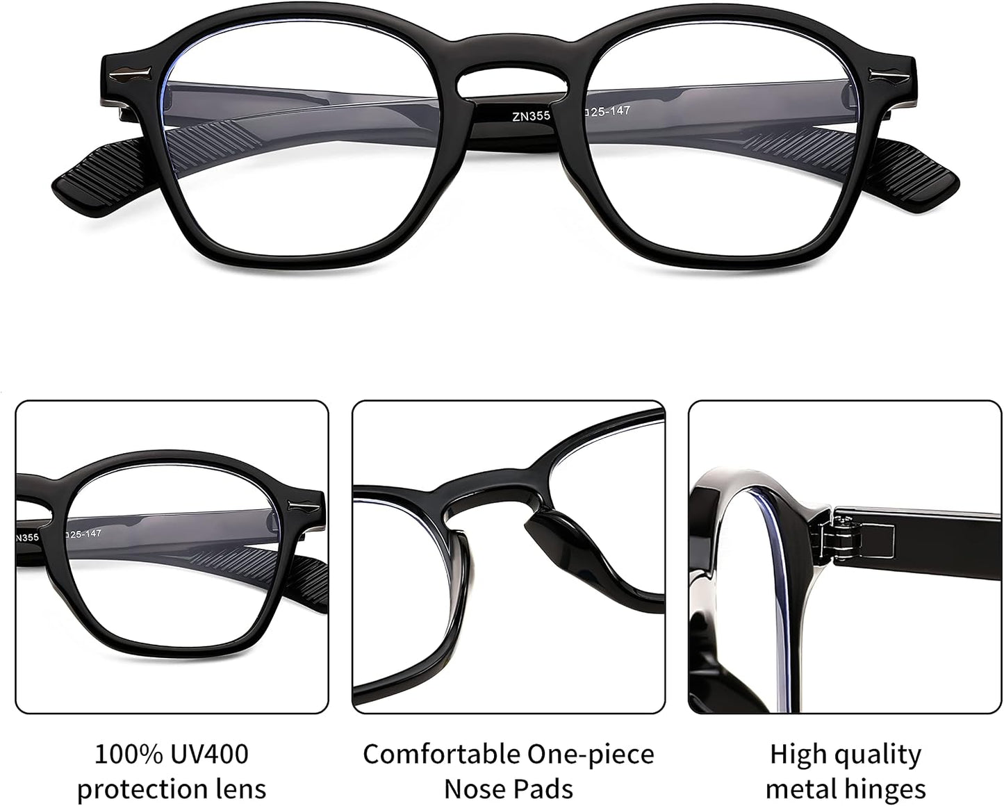 商品图片 3 | B0B7MDH4RM | FEISEDY Women Men Blue Light Blocking Computer Glasses Retro Small Round Sqaure Frame Eyewear B2928