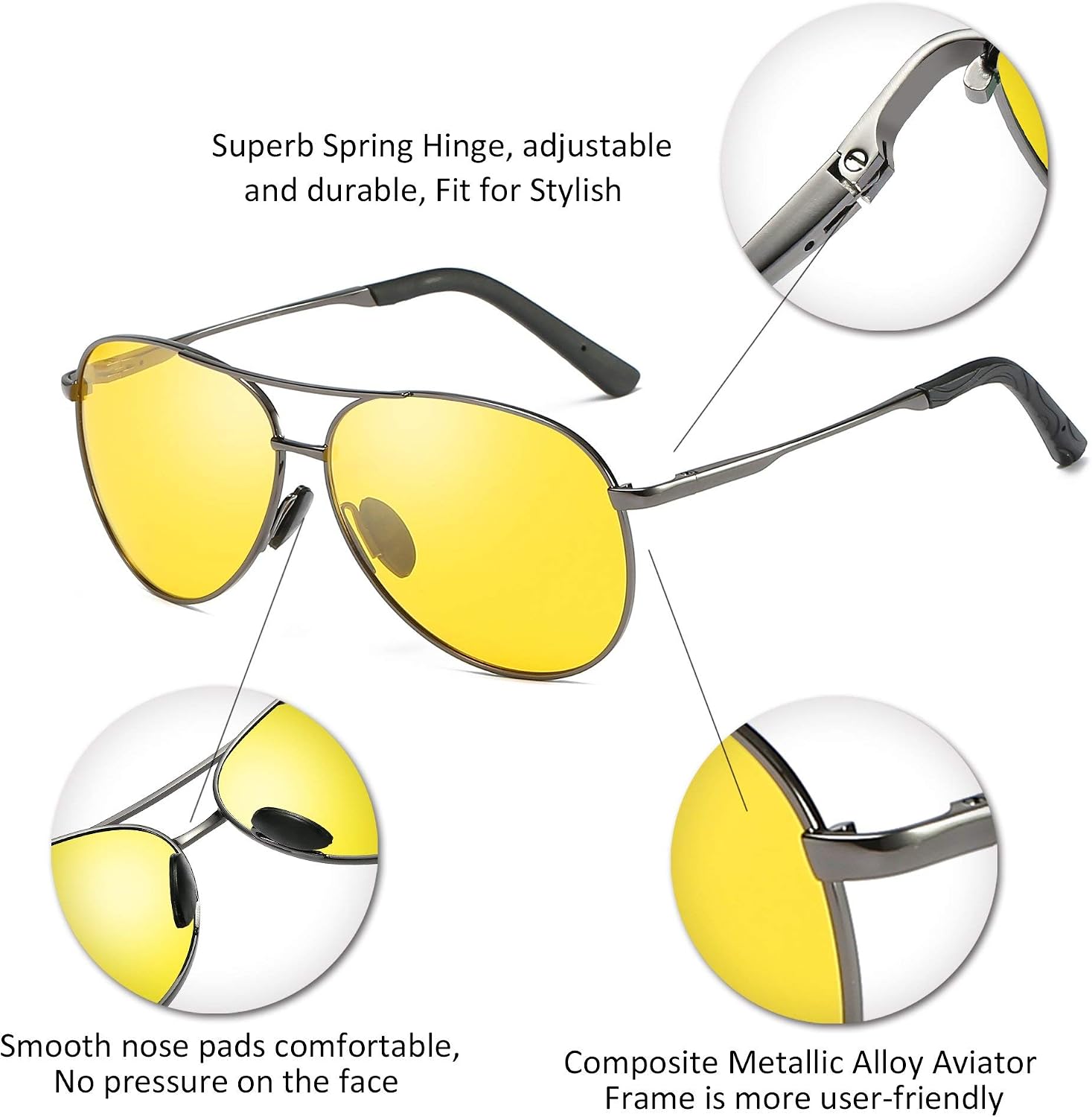 商品图片 15 | B07BDGXB1X | FEISEDY Night Driving Glasses Night Vision Aviator Anti Glare Eyewear for Men Women B2294