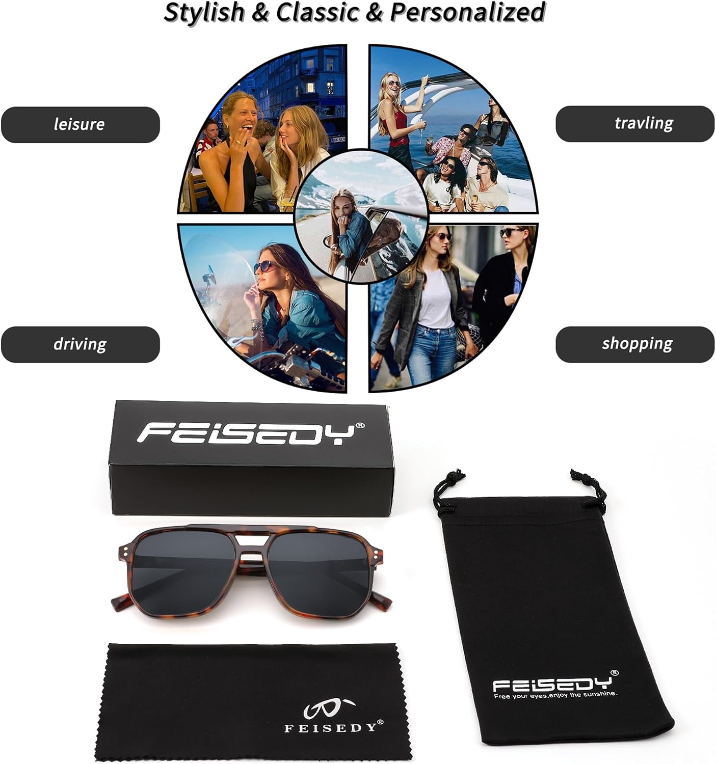 商品图片 95 | B09J8999GR | FEISEDY Retro Square Aviator Sunglasses Women Men 70s Vintage Trendy Plastic Frame Sun Glasses B2835