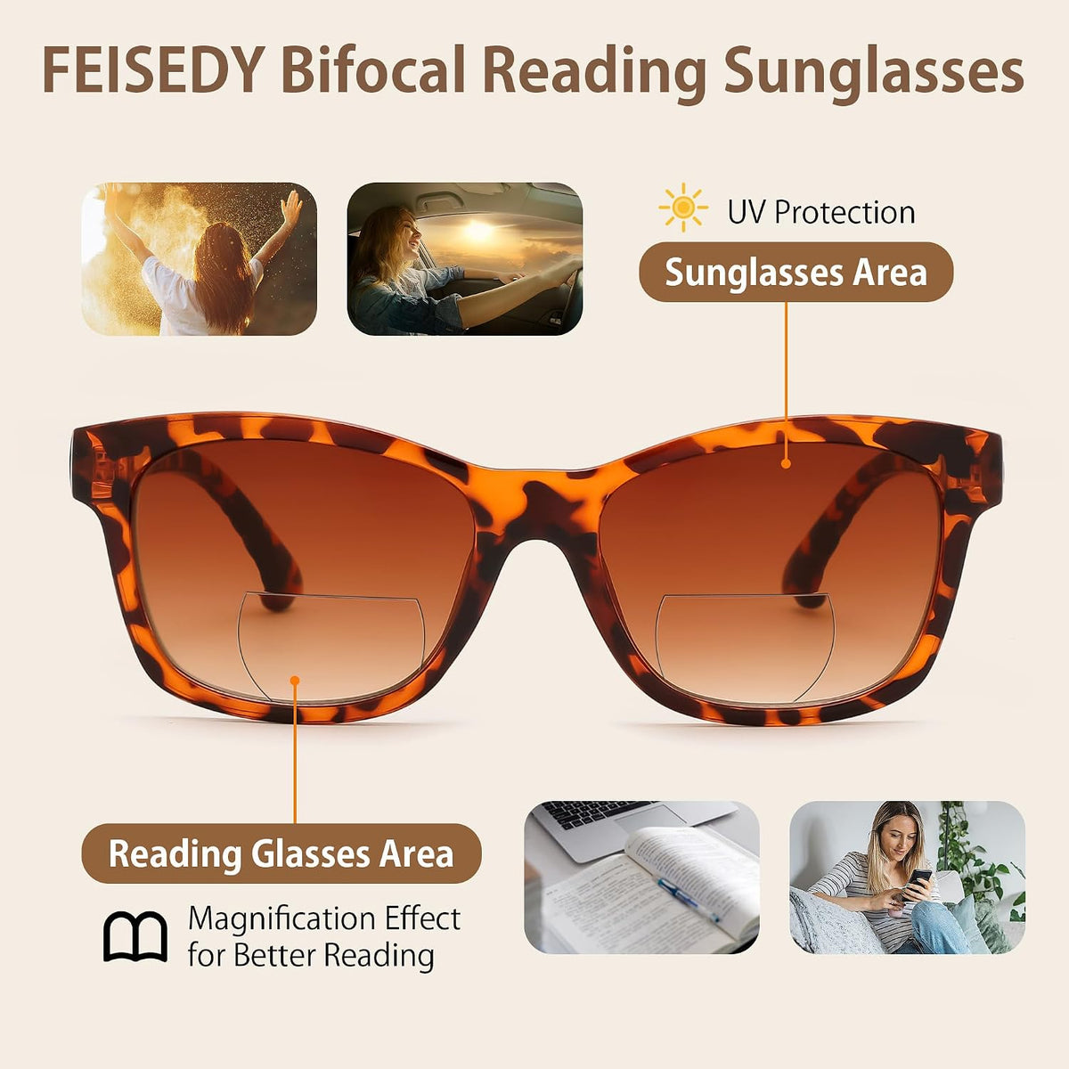 ÉÌƷͼƬ 12 | B0GT8FYMN9 | FEISEDY Bifocal Reading Sunglasses for Women, Trendy Sunglasse Readers, Outdoor Reader Sun Glasses, UV400 Protection B0354