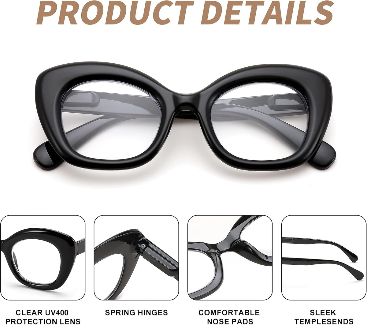 商品图片 4 | B0D93TT2FX | FEISEDY Reading Glasses for Women Fashion Cat Eye Blue Light Blocking Glasses Anti- Glare Digital Eyestrain Readers B0139