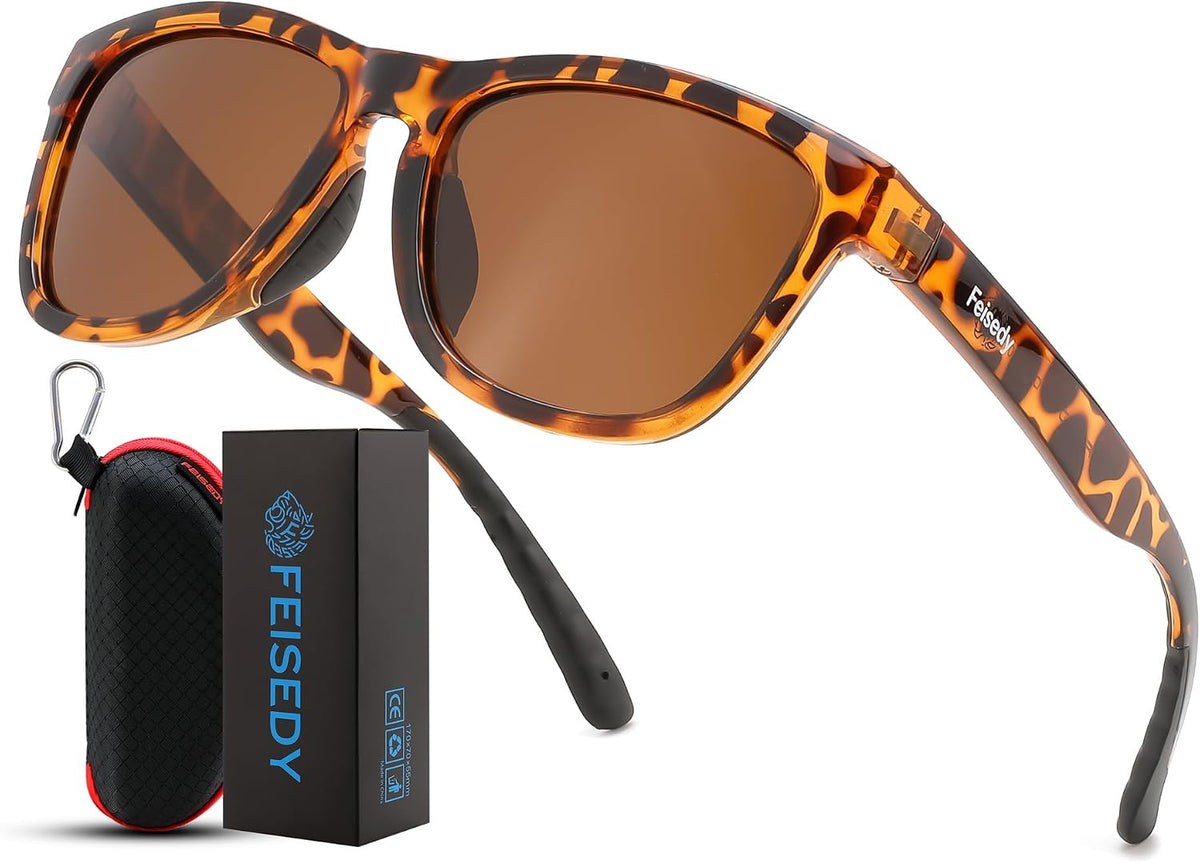 Tortoise/Tea / 49 Millimeters | B0HFJLZLTG | FEISEDY Polarized Sunglasses Women Men Sports Lightweight Sun Glasses B1423