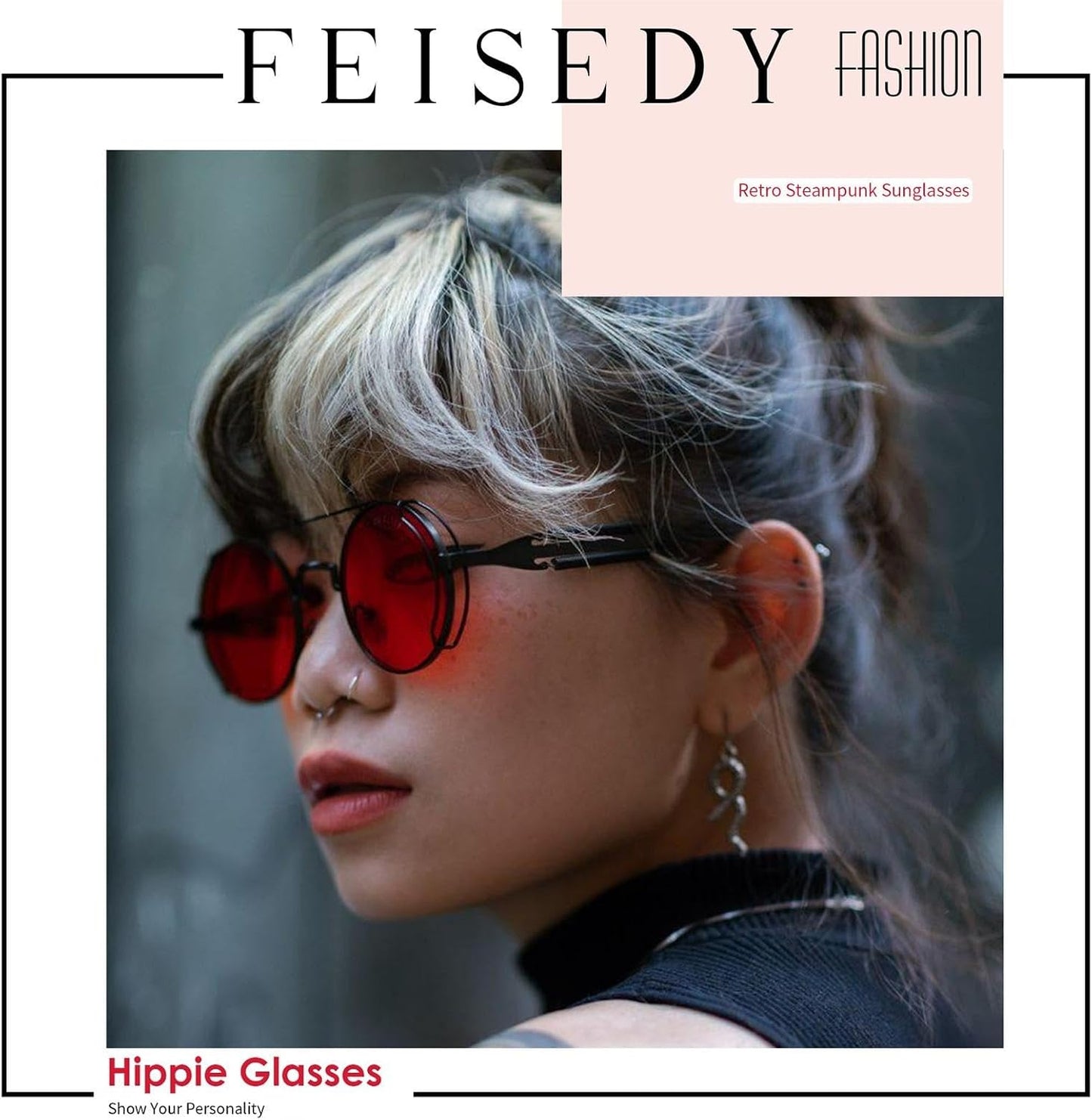 商品图片 22 | B0BD4MSMZQ | FEISEDY Aviator Sunglasses for Men Women Steampunk Round Metal Frame B2351