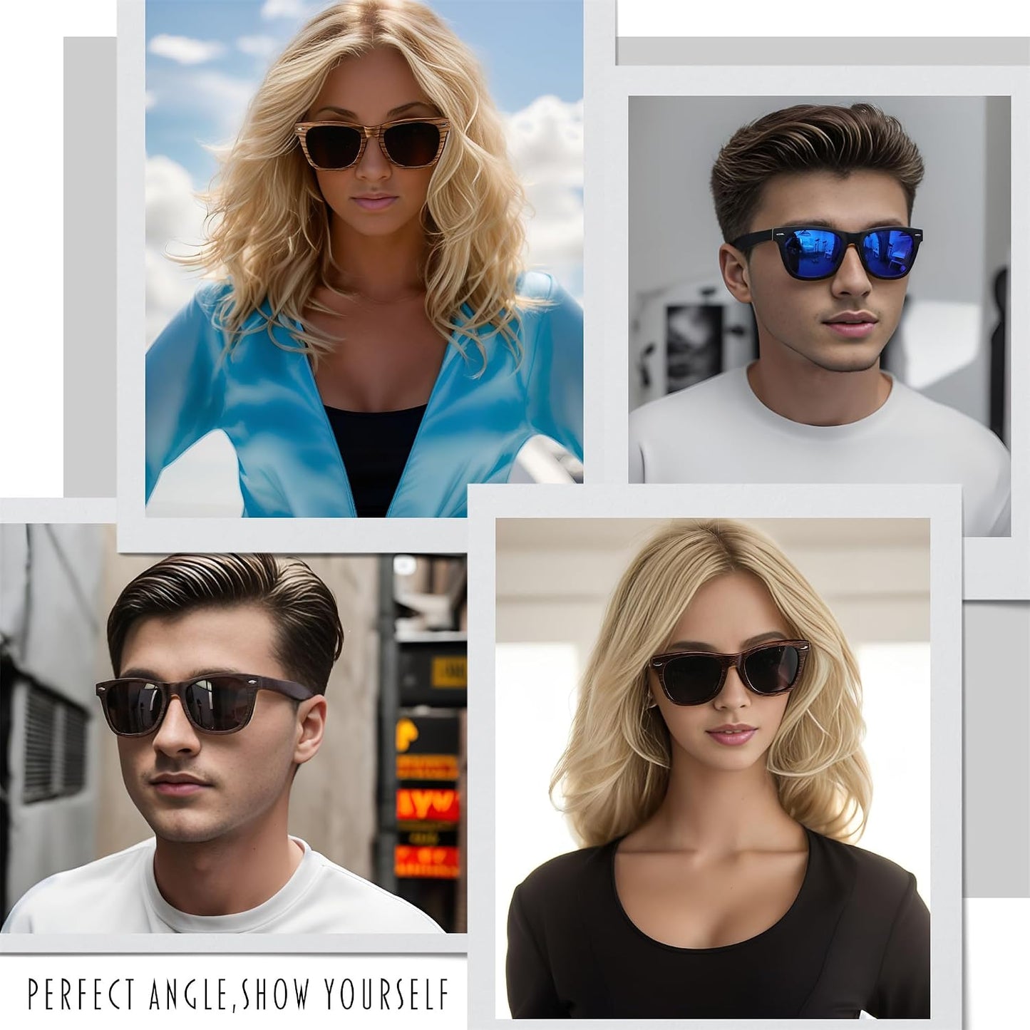 商品图片 2 | B0C9X27861 | FEISEDY Woodes Sunglasses Polarized for Women Men, Bamboo Wood Handmade Frame, Classic Square UV400 Protection B0006