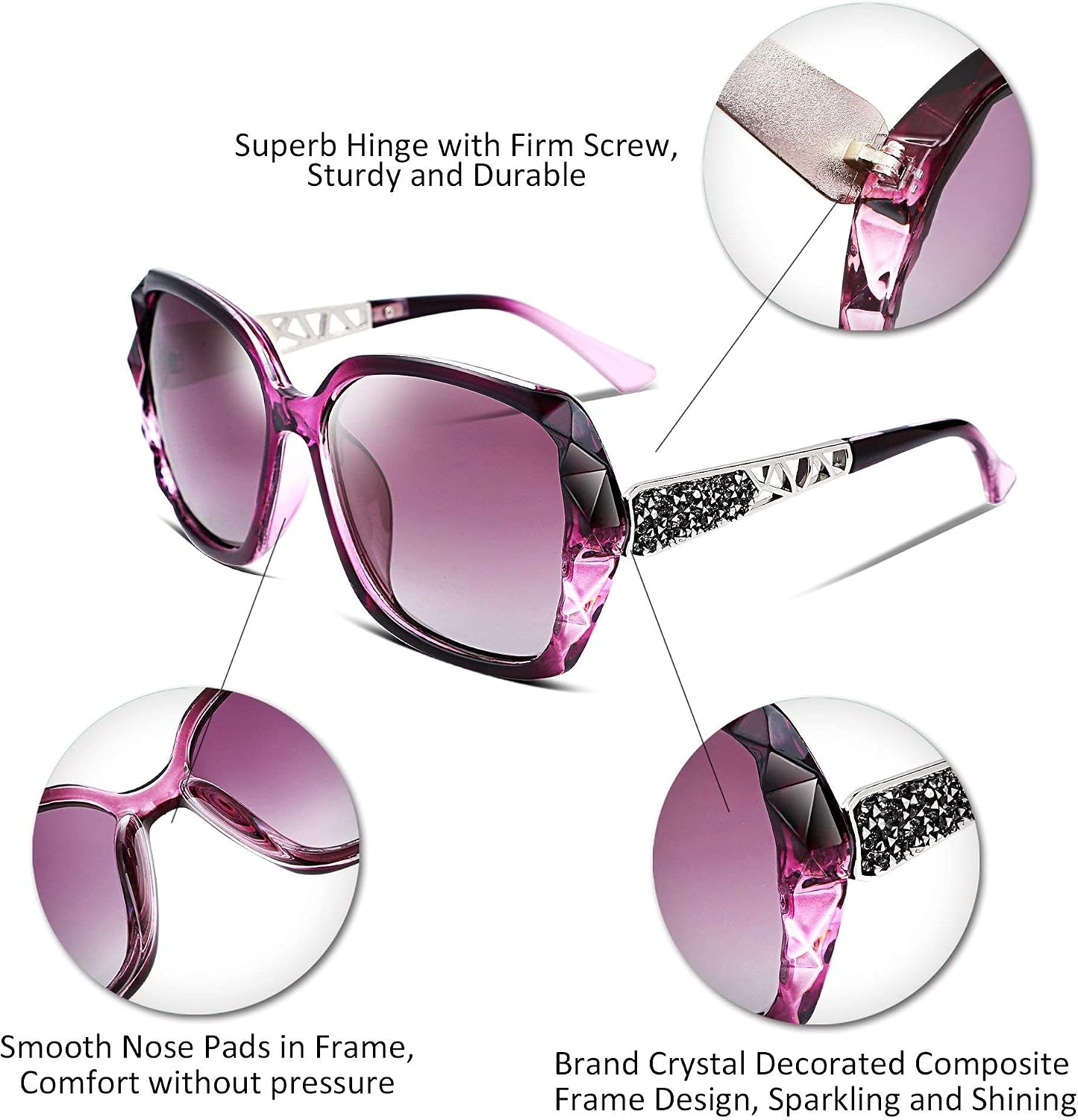 商品图片 69 | B079GT4RXH | FEISEDY Polarized Women Square Sunglasses Sparkling Composite Shiny Frame B2289