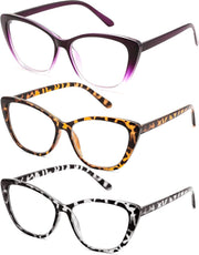 Purple+mixed Brown+mixed Black / 2.0 x | B0G8CNNMSH | FEISEDY 3 Pack Cat Eye Reading Glasses Blue Light Blocking Women/Men B0374