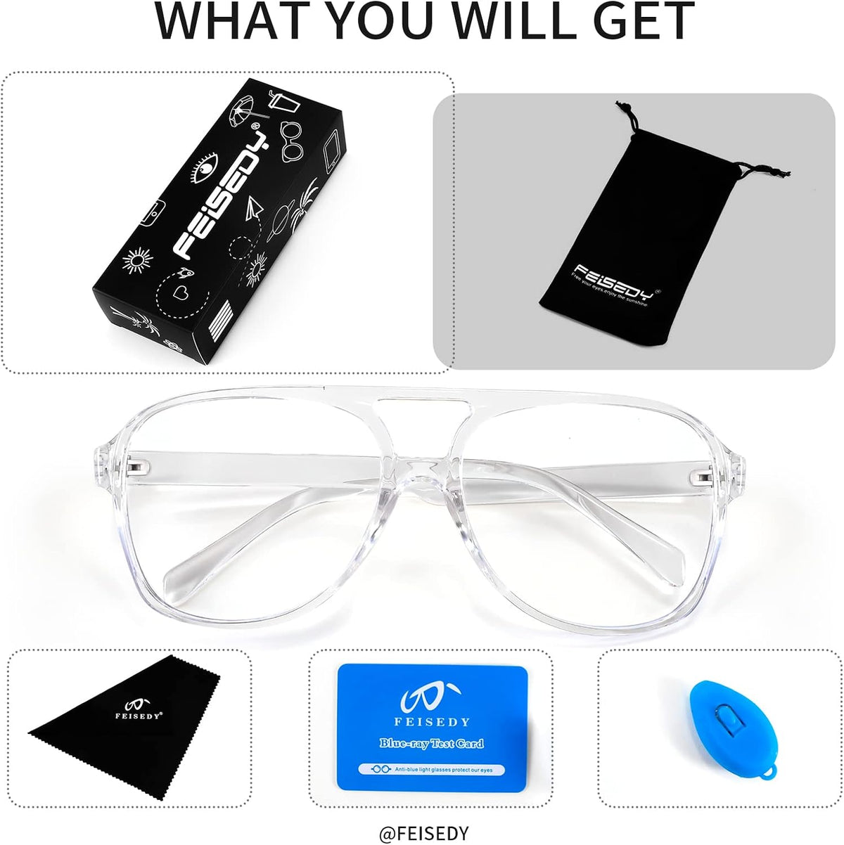 ÉÌƷͼƬ 26 | B09WZY6VWN | FEISEDY 70s Aviator Glasses Frame Blue Light Blocking Glasses Oversized Square Computer Glasses Women Men B2888