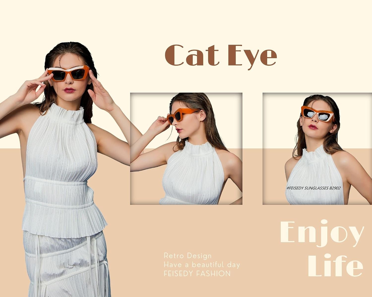 商品图片 29 | B09TFBWQ5G | FEISEDY Retro Square Cat Eye Sunglasses Jelly Colored Women Men 90s B2902