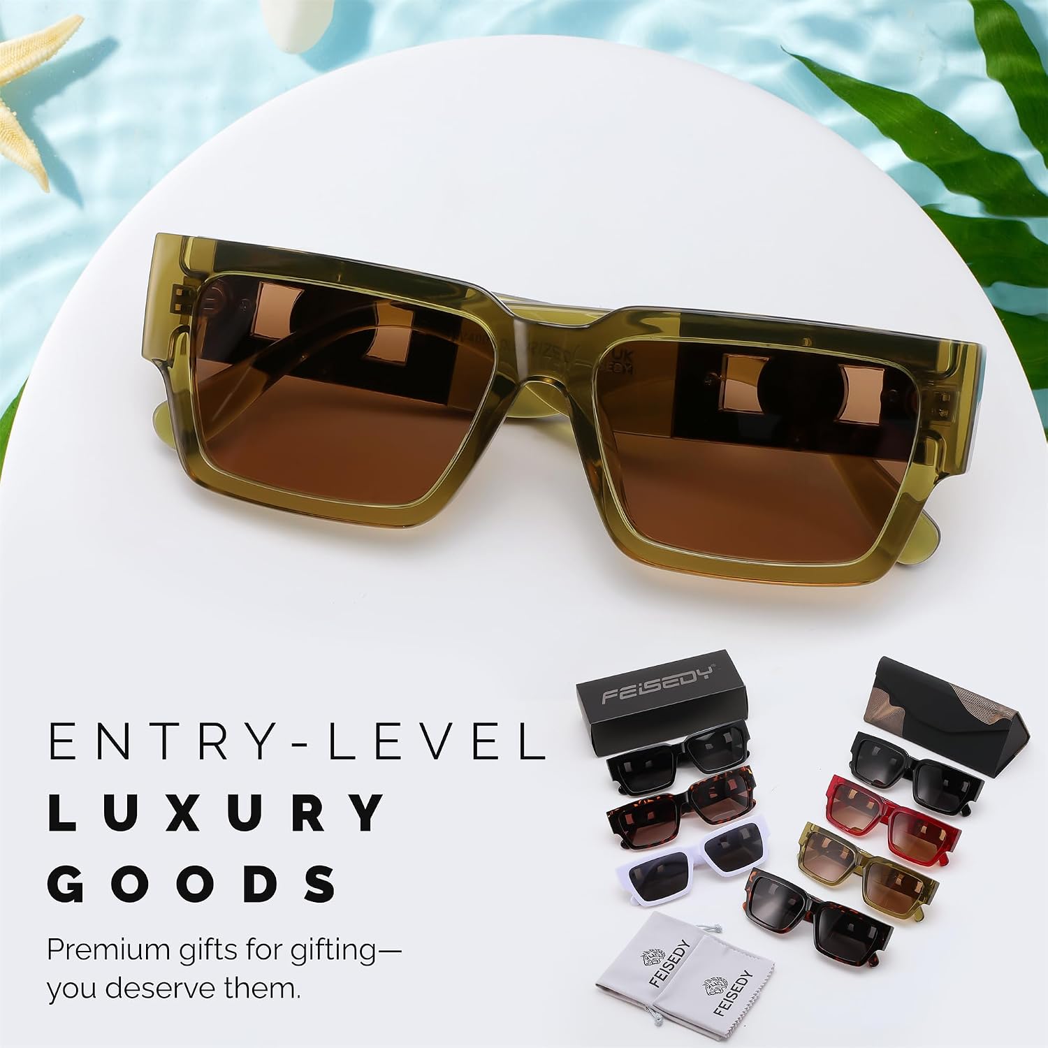 商品图片 12 | B0GD5FWDBC | FEISEDY Retro Trendy Rectangle Polarized Sunglasses for Women Men,Classic Narrow Square Sun Glasses B0314