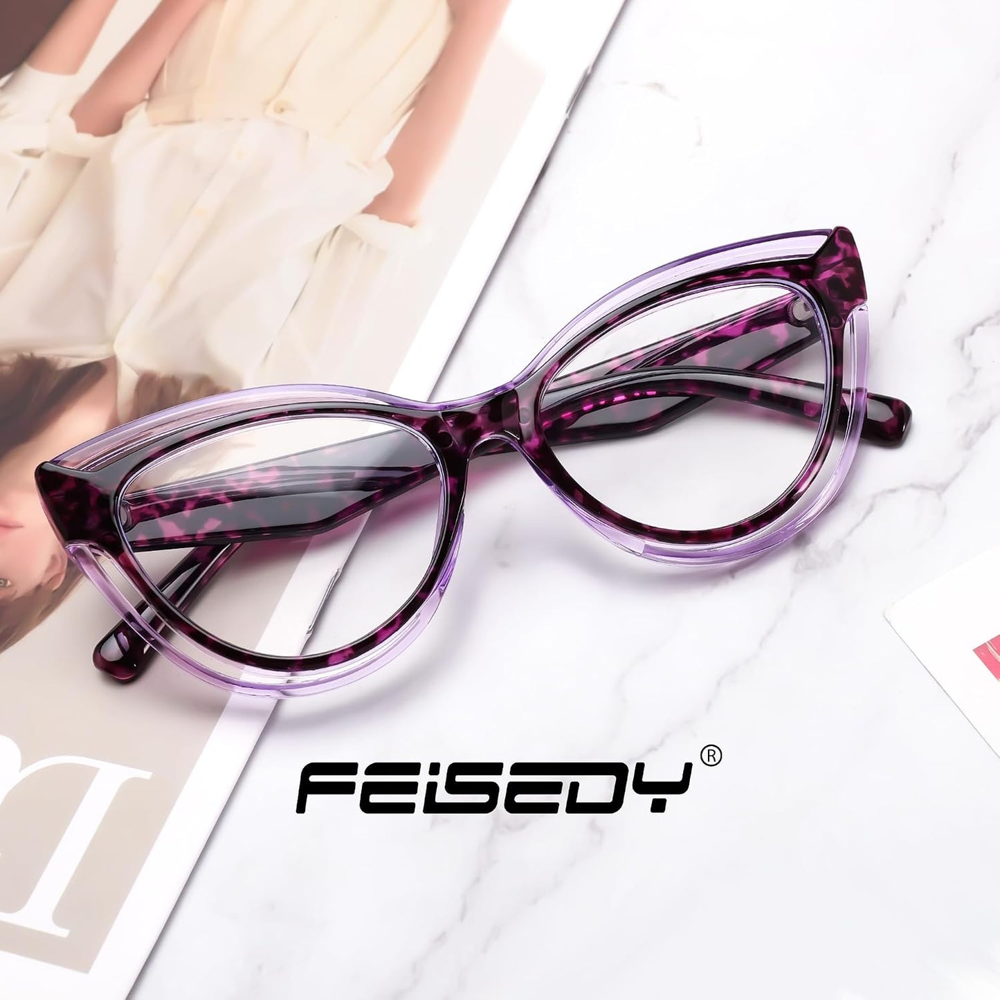 商品图片 19 | B0D56HXLGF | FEISEDY Blue Light Blocking Glasses Women Vintage Cat Eye Frame Anti Fatigue B0169