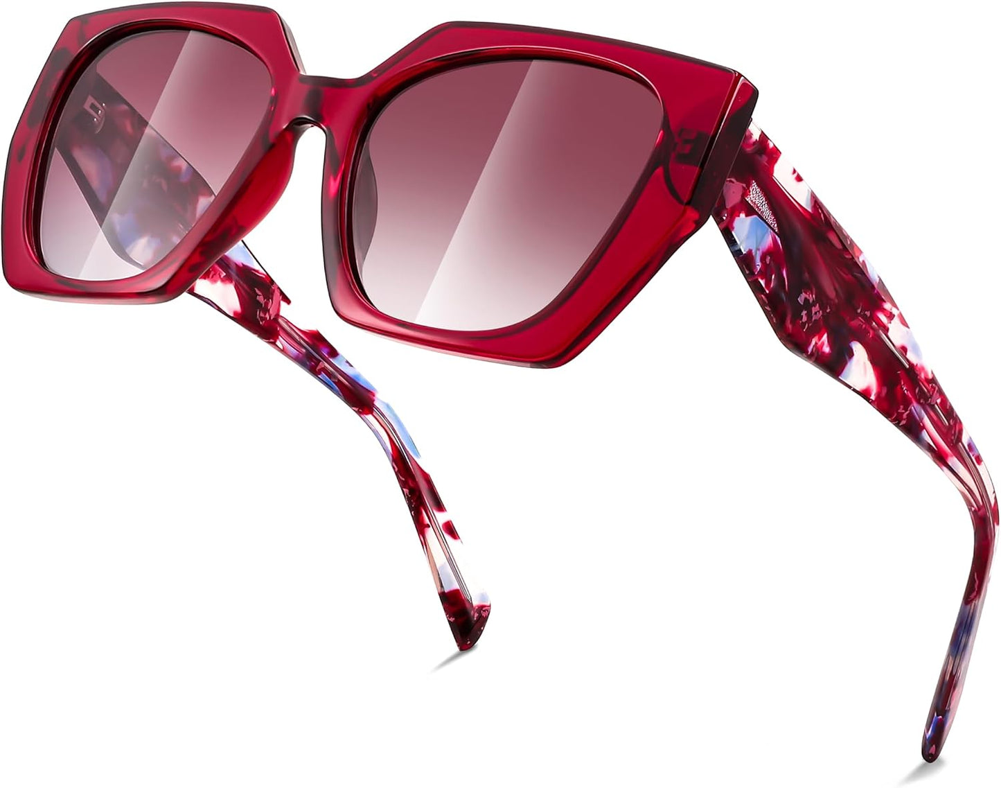 001 Rubber Plate Ruby / 52 Millimeters | B0CNCWH615 | FEISEDY Trendy Polarized Sunglasses, Oversized Irregular TR Frame for Women Men, Retro Shades UV400 B0016