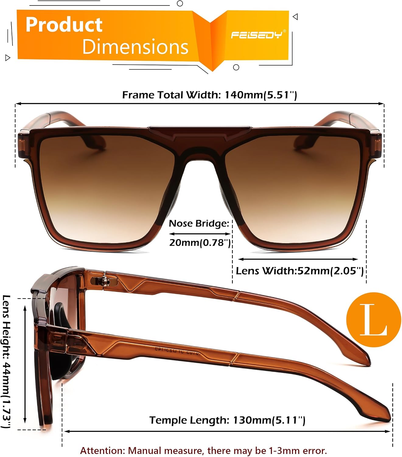 商品图片 3 | B0D9H98G6Y | FEISEDY Fashion Sunglasses Womens Men Flat Top Square Trendy Visor Shades UV400 B0211