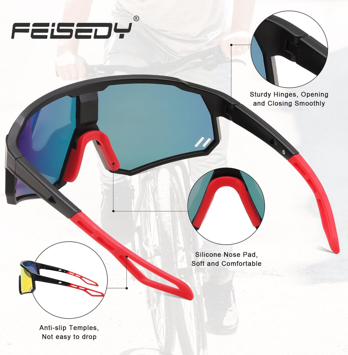 ÉÌƷͼƬ 22 | B0D78XVKSX | FEISEDY Polarized Cycling Glasses Sports Sunglasses, UV400 Protection Baseball Running Glasses for Men Women Youth B0180