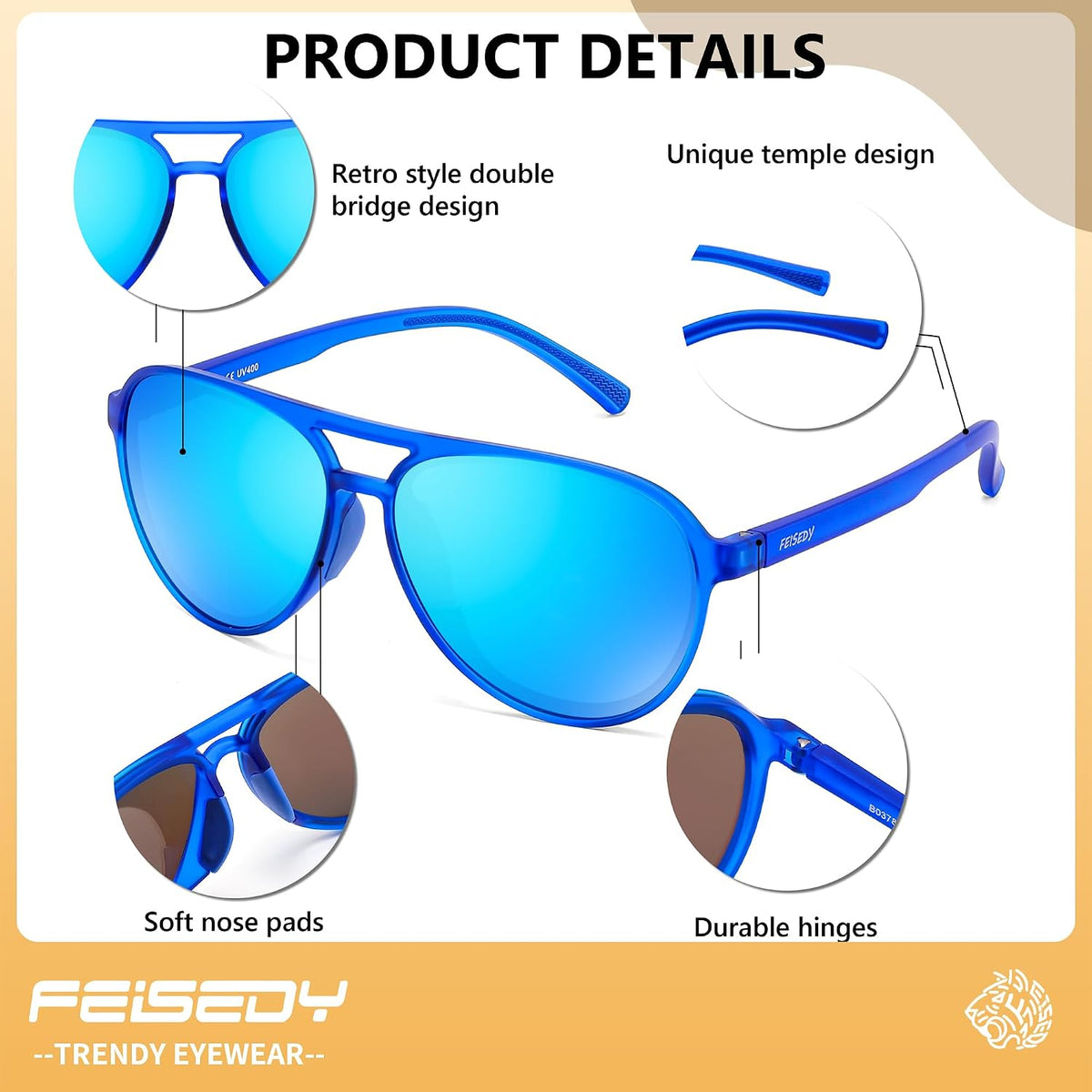 ÉÌƷͼƬ 9 | B0GVSV8P8S | FEISEDY Polarized Aviator Sunglasses for Men Women Trendy Sports TR90 B0378