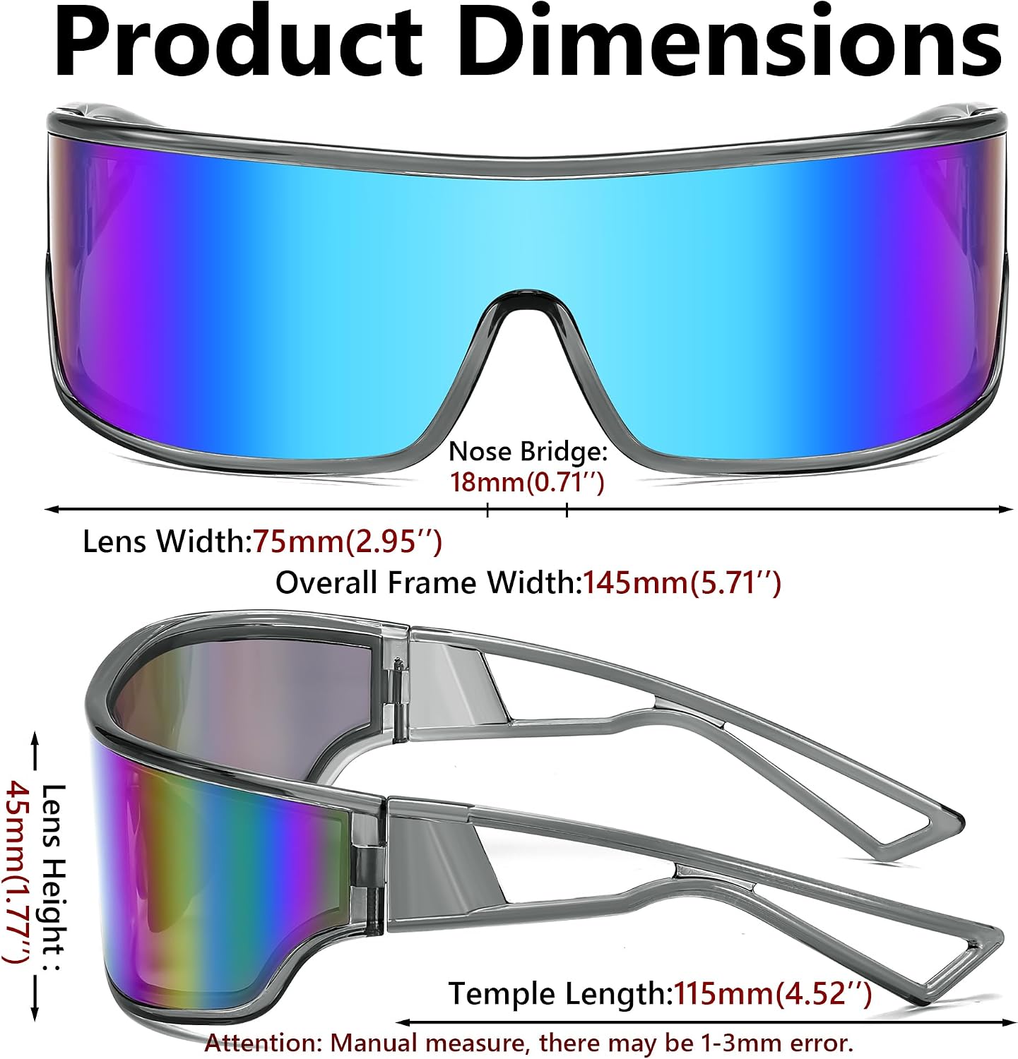 商品图片 14 | B0D3PKKSD9 | FEISEDY Trendy Futuristic Wrap Sunglasses Flat Top Mirrored One Piece Lens Reflective Sun Glasses for Women Men B0161