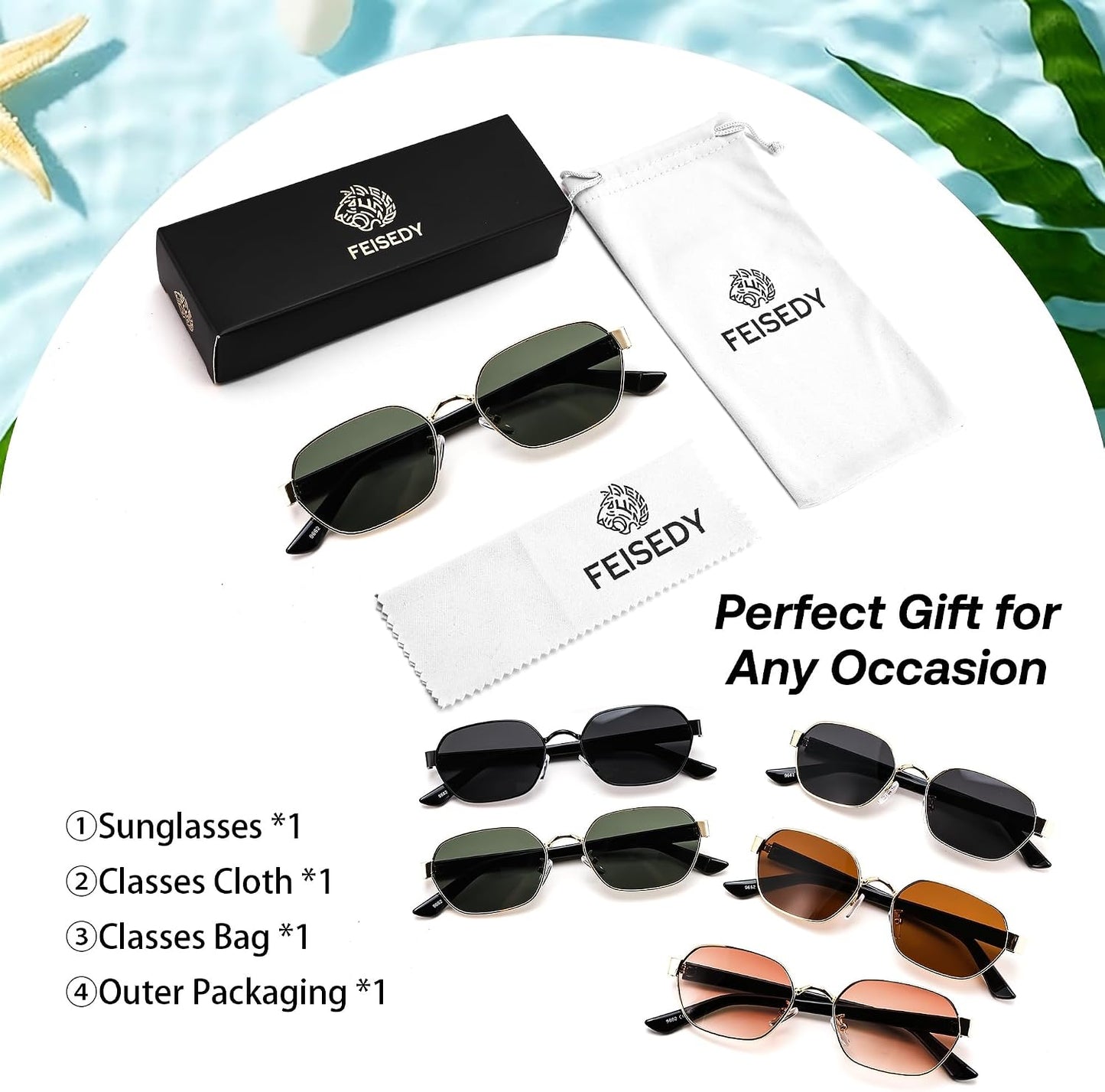商品图片 14 | B0GY42ZV46 | FEISEDY Women and Men UV400 Protection Sunglasses, Polygon Square Metal Frame Retro Stylish Shades B0452